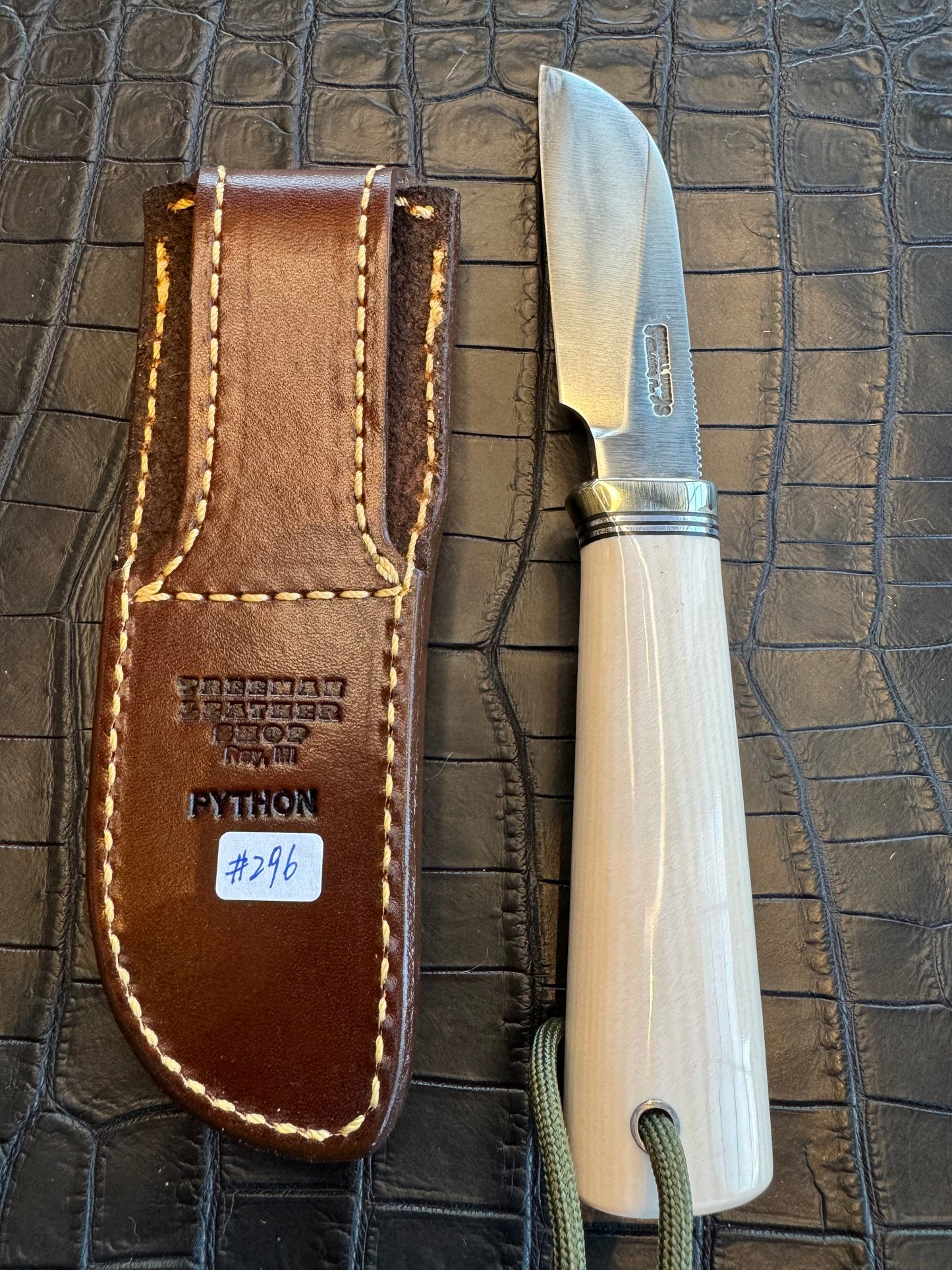 Randall Cattleman Model Sheath in Exotic Brown and Gold Python Skin from Treeman. Sheath only