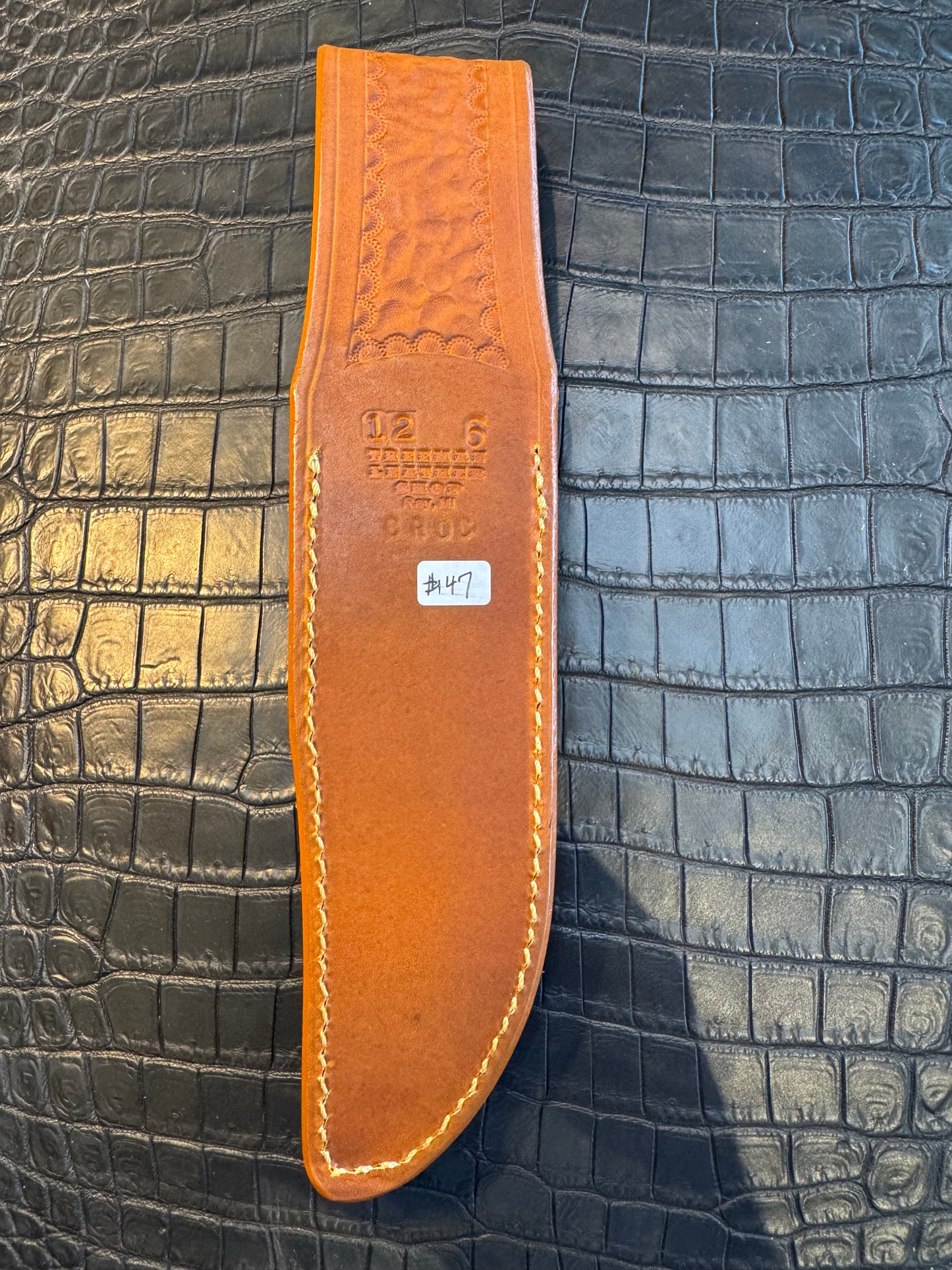 Randall Model 12-6 “Little Bear” in Exotic Sheath in White Crocodile by Treeman.