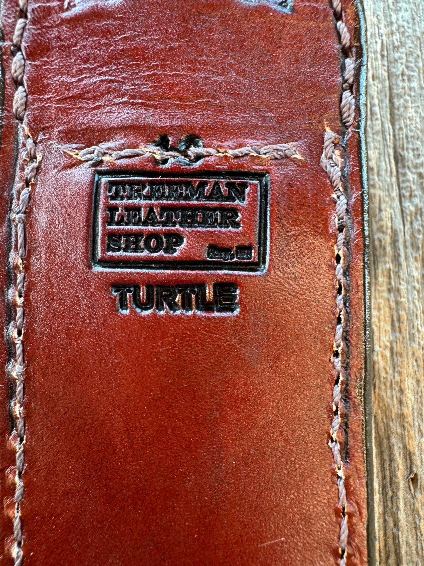 Randall Model 1-8 Grind Sheath in Exotic Green Snapping Turtle by Treeman. Spiked Dragon tail portion of the turtle.