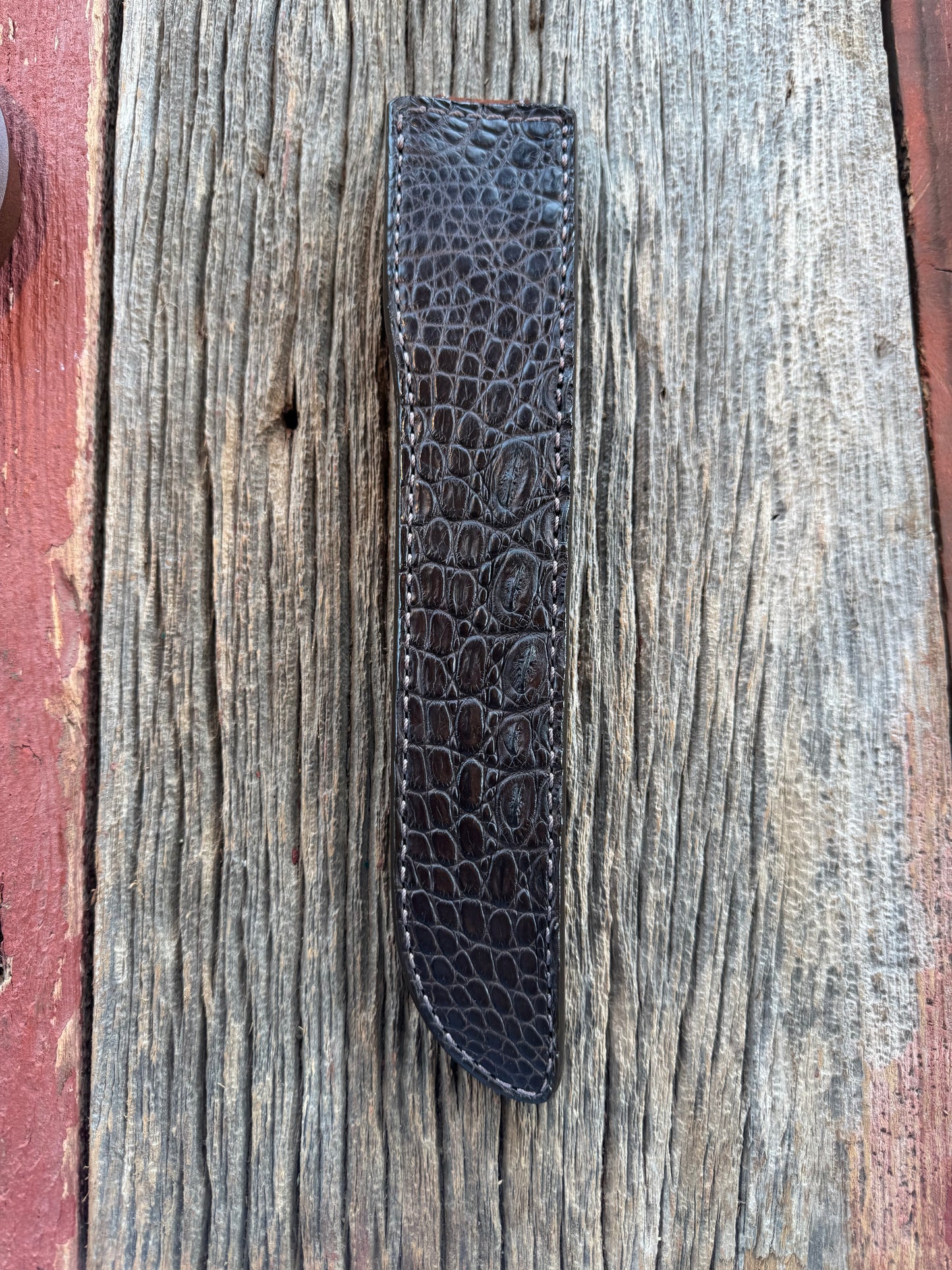 Randall Model 10-7 Fisherman Exotic Sheath in Dark Brown Hornback Crocodile by Treeman.