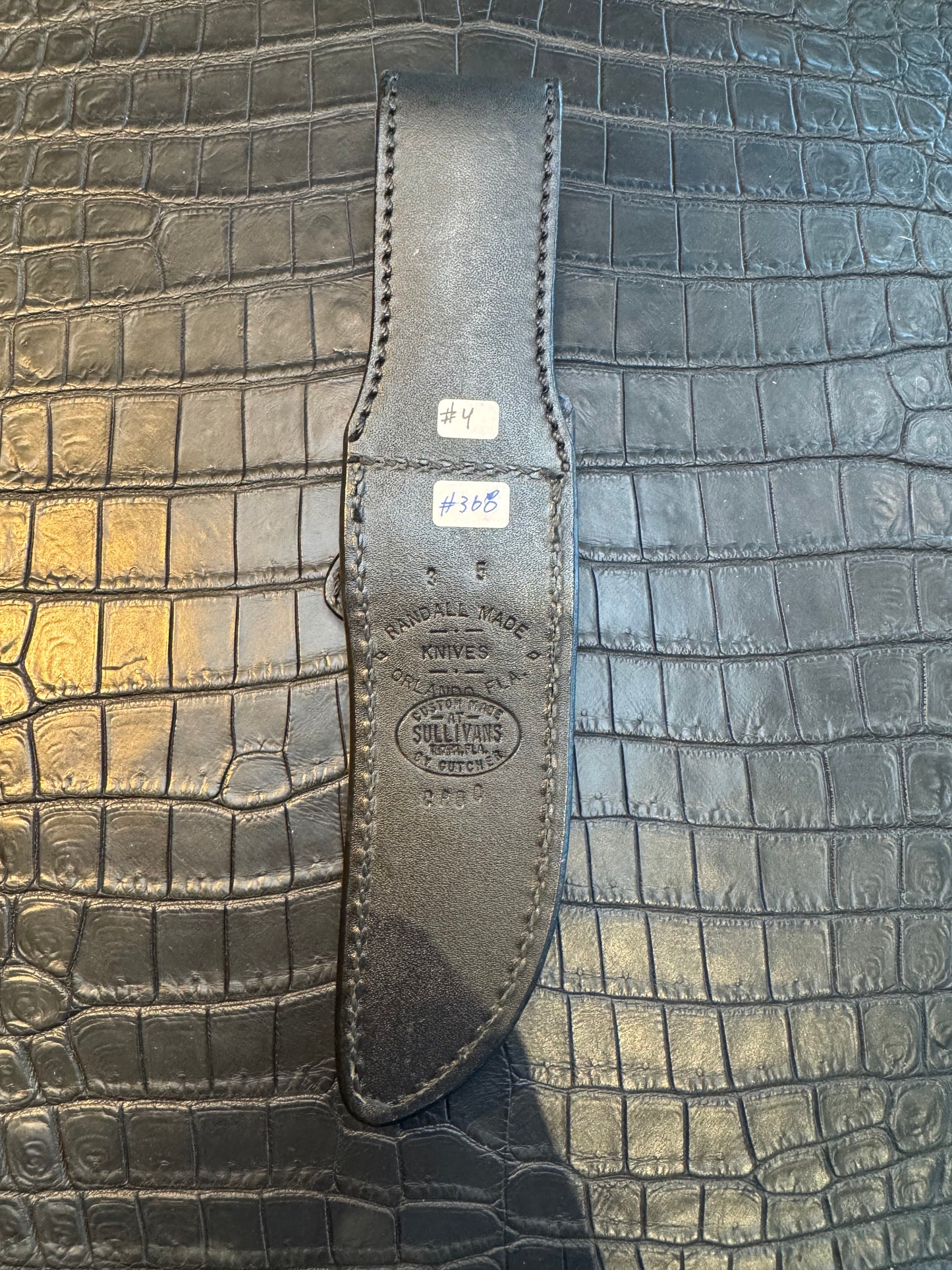 Randall Model 3-5 Sheath in Exotic Black Crocodile Custom Made at Sullivan’s by Gutcher.
