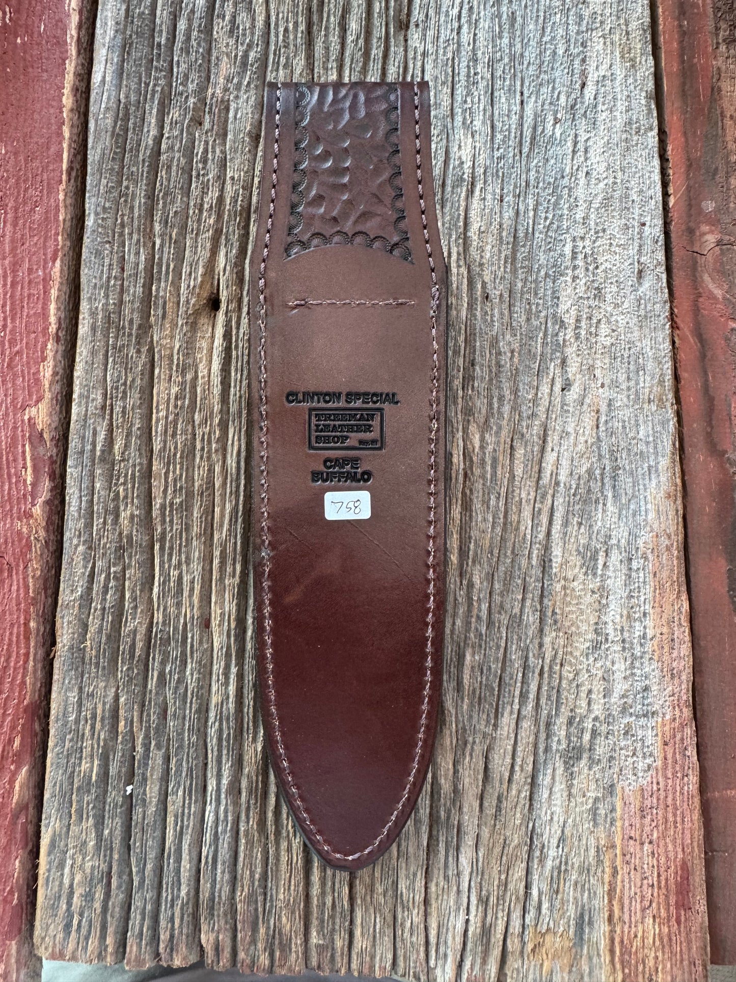 Randall Model Clinton Special Sheath in Exotic Cape Buffalo in Dark Brown Leather from Treeman.