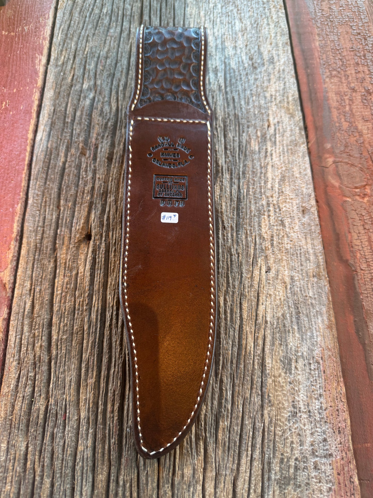 New Randall Model 12-9 Bowie in Exotic Brown Scale Python inlay (very rare) Custom Made at Sullivan’s by Gutcher.
