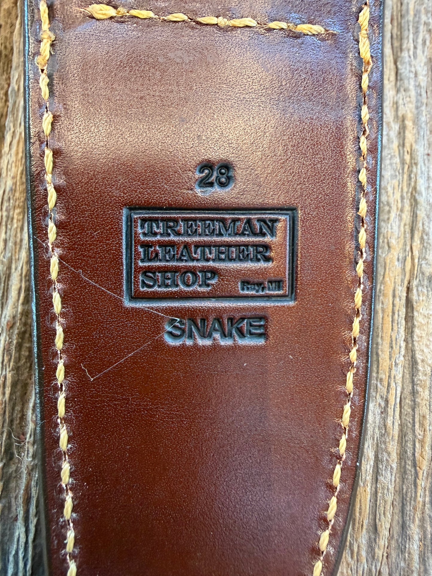 Randall Model 28 Sheath in Exotic Eastern Copperhead from Treeman Sheaths. Stunning colors and pattern.
