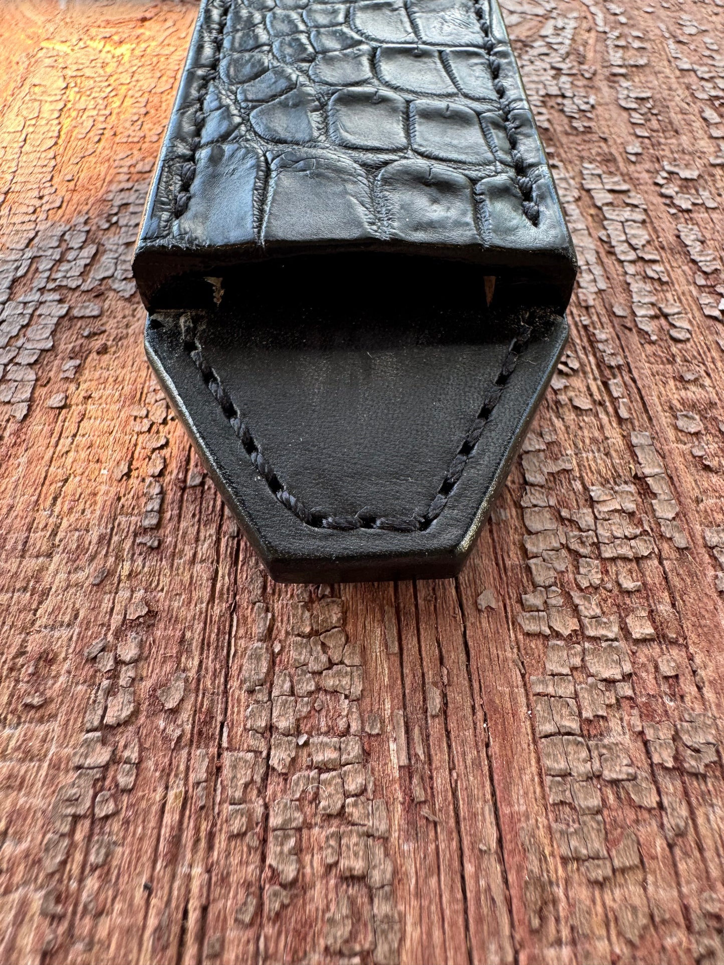 Randall Model “Gambler” 5 Inch Sheath in Exotic Black Crocodile by Treeman.
