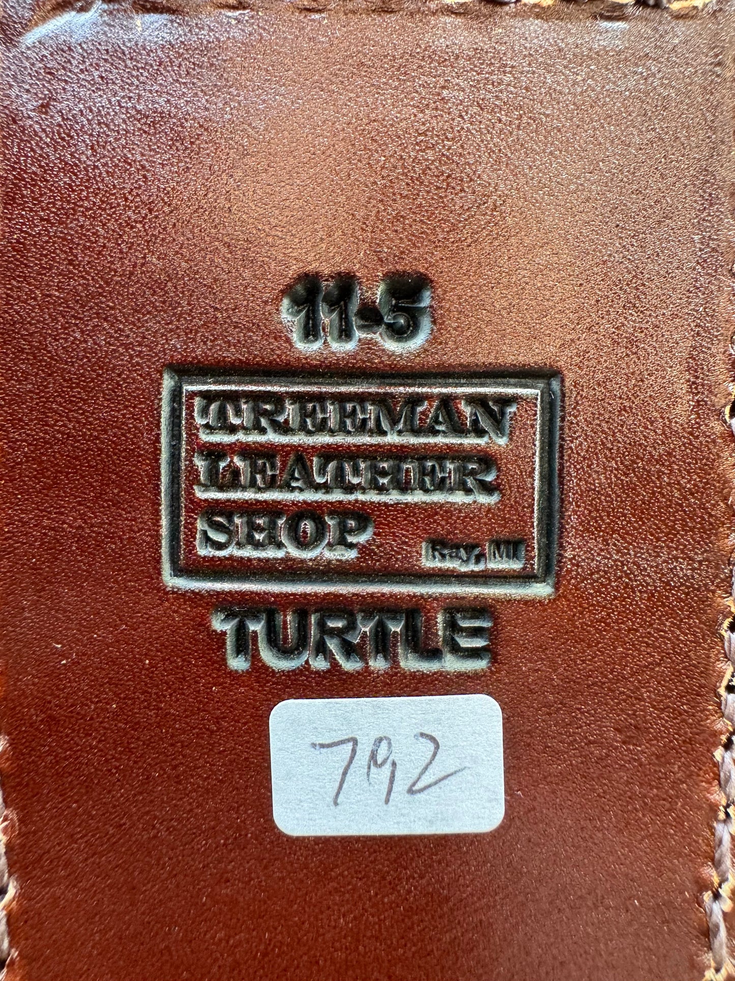 Randall Model 11-5 Sheath in Exotic Light Brown Snapping Turtle by Treeman. Spiked Dragon tail portion of the turtle.