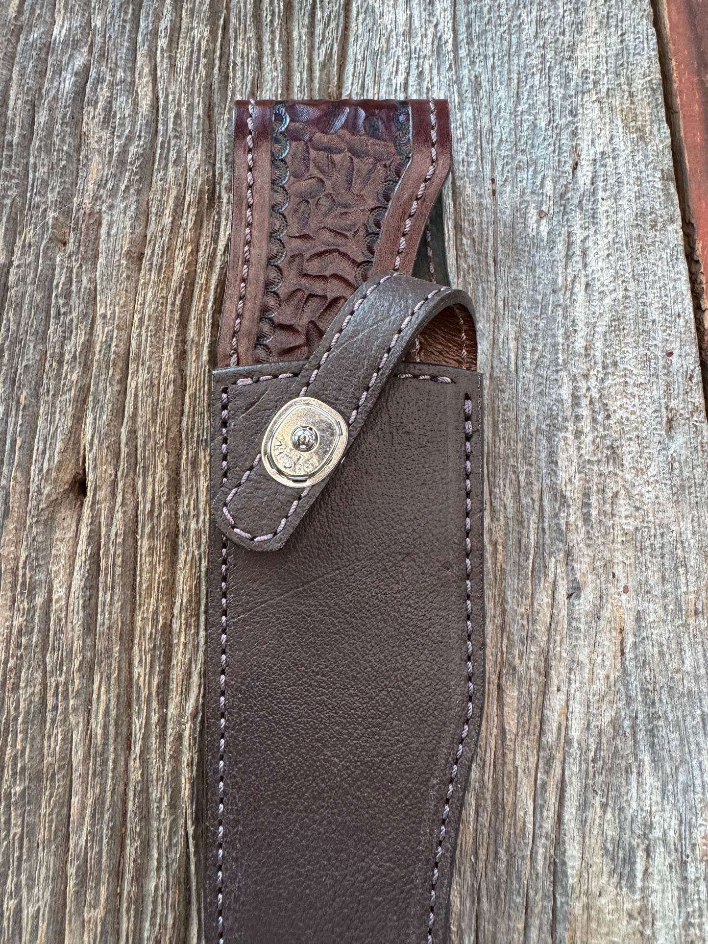 Randall Model 12-8 Big Bear Sheath in Exotic Cape Buffalo in Dark Brown Leather from Treeman.