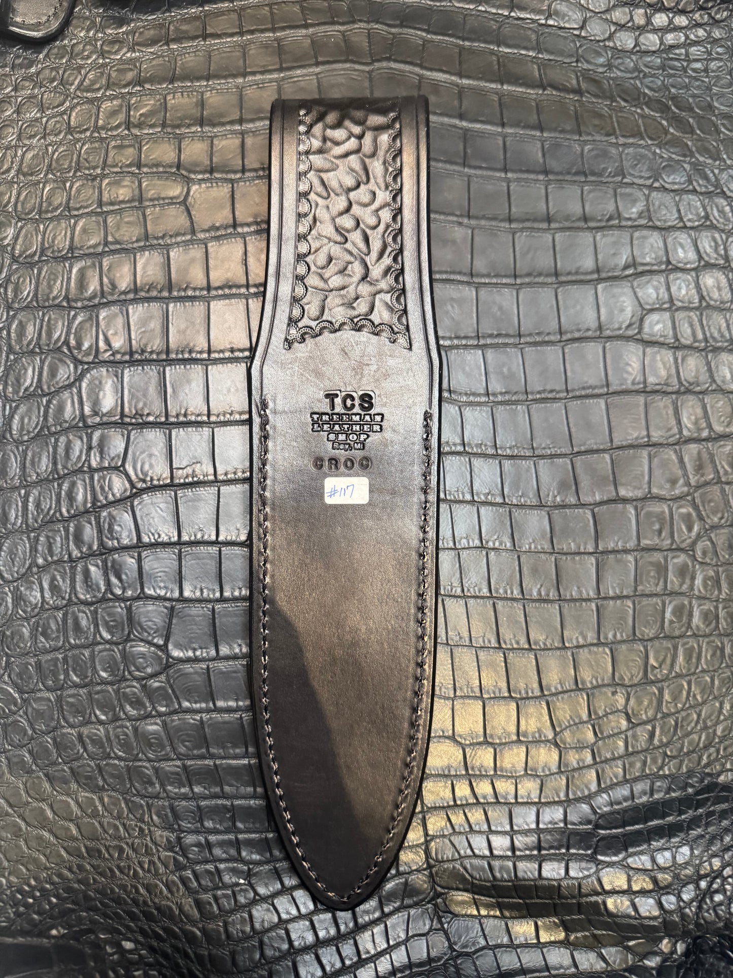 Randall Model Clinton Special TC Exotic Sheath in Black Crocodile by Treeman.