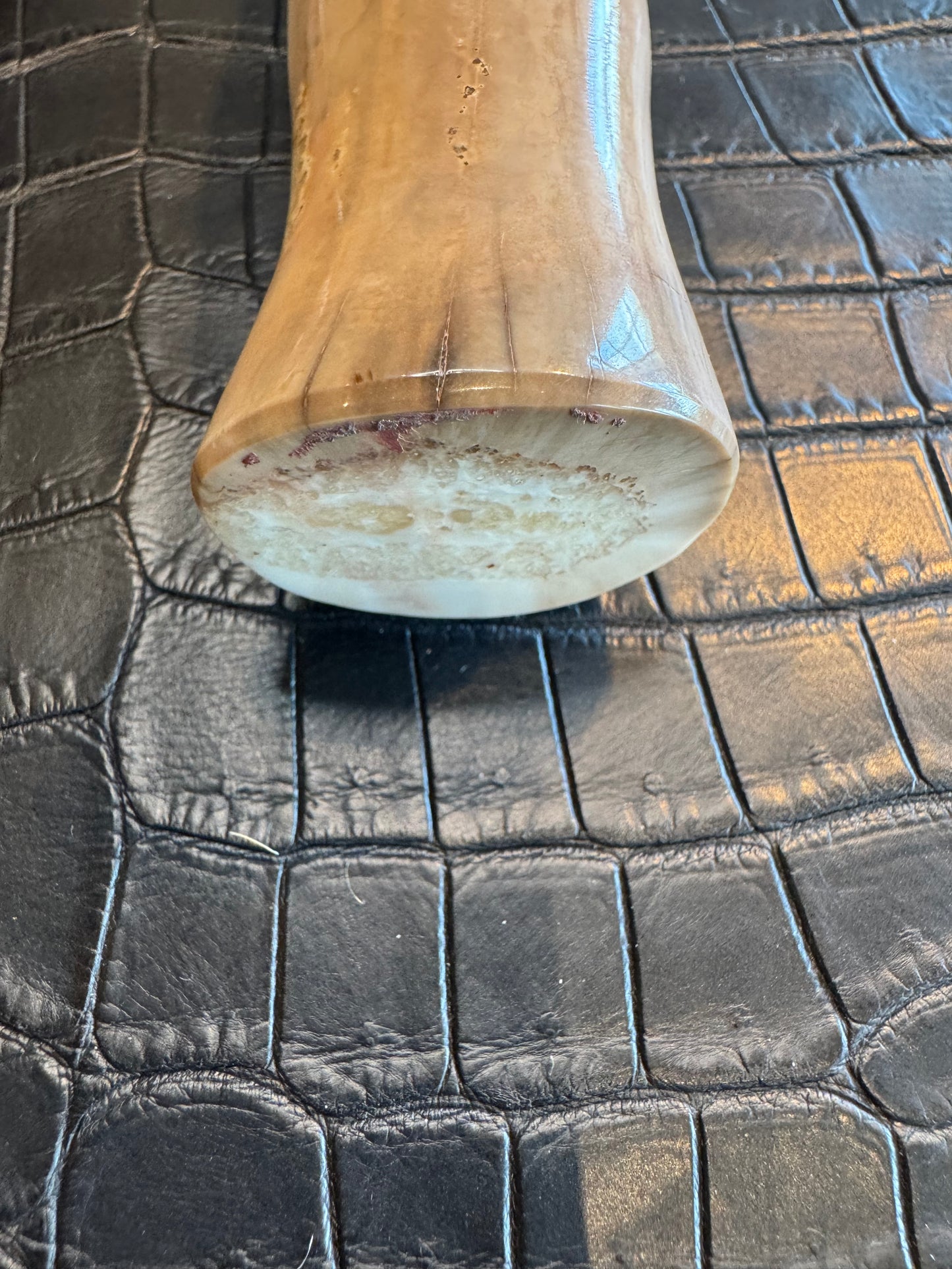 Randall Model 12-8 Big Bear in a gorgeous piece of Creamy Fossil Walrus Ivory. Nickel Silver Hilt and a natural exposed end.