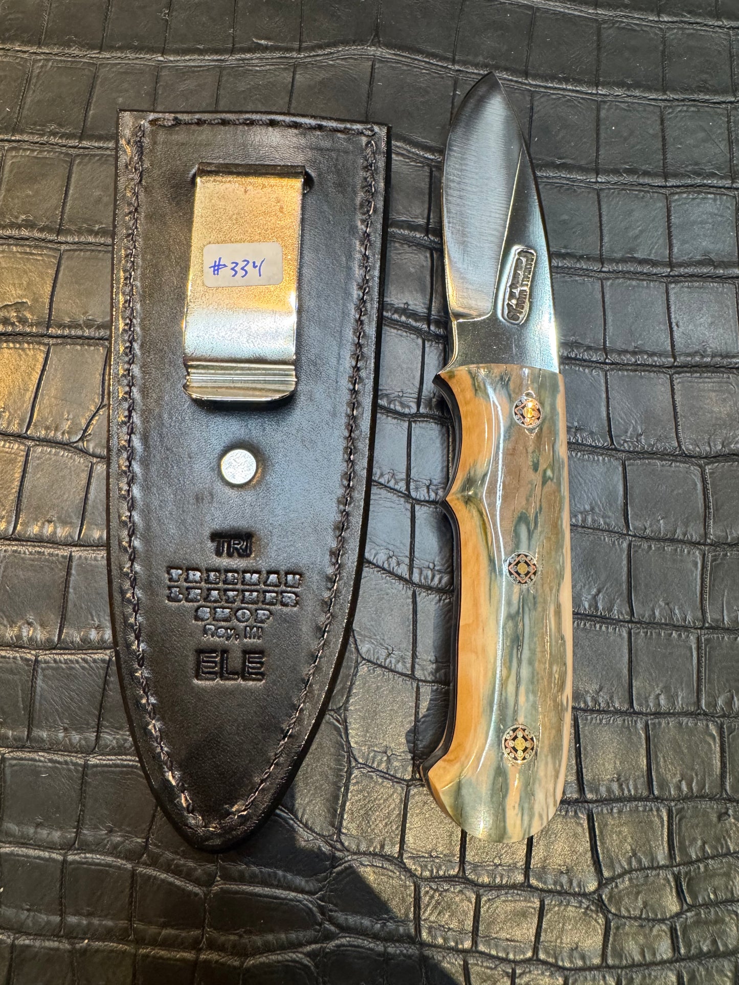 Randall Model Tri Athlete Sheath with Scales Added in Exotic African Elephant by Treeman. (Sheath only)