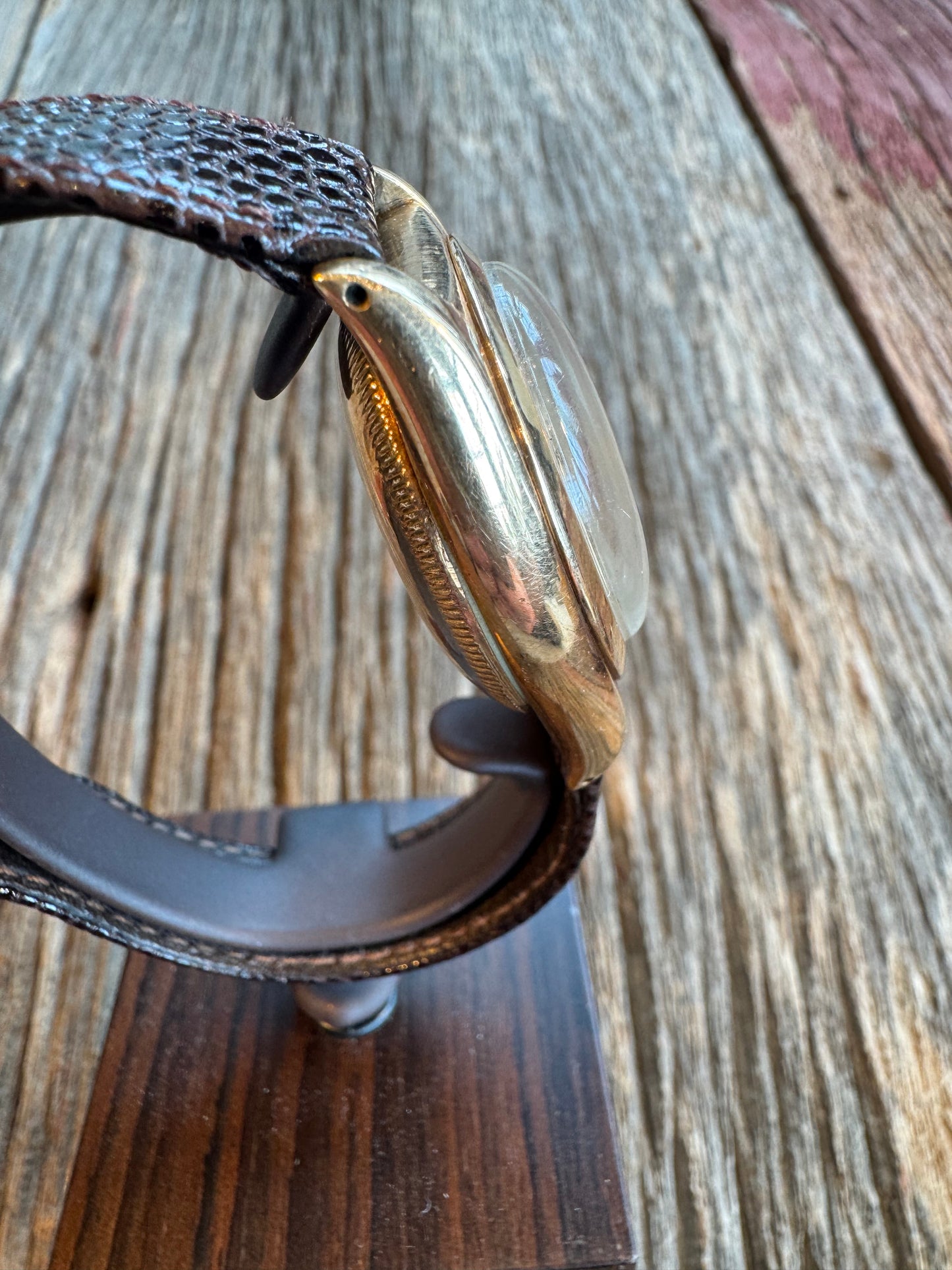 Vintage Rolex Oyster Perpetual Bubble Back circa 1940-1942 Rose Gold case with cream dial. Hirsch Lizard 18mm strap. No box or papers.