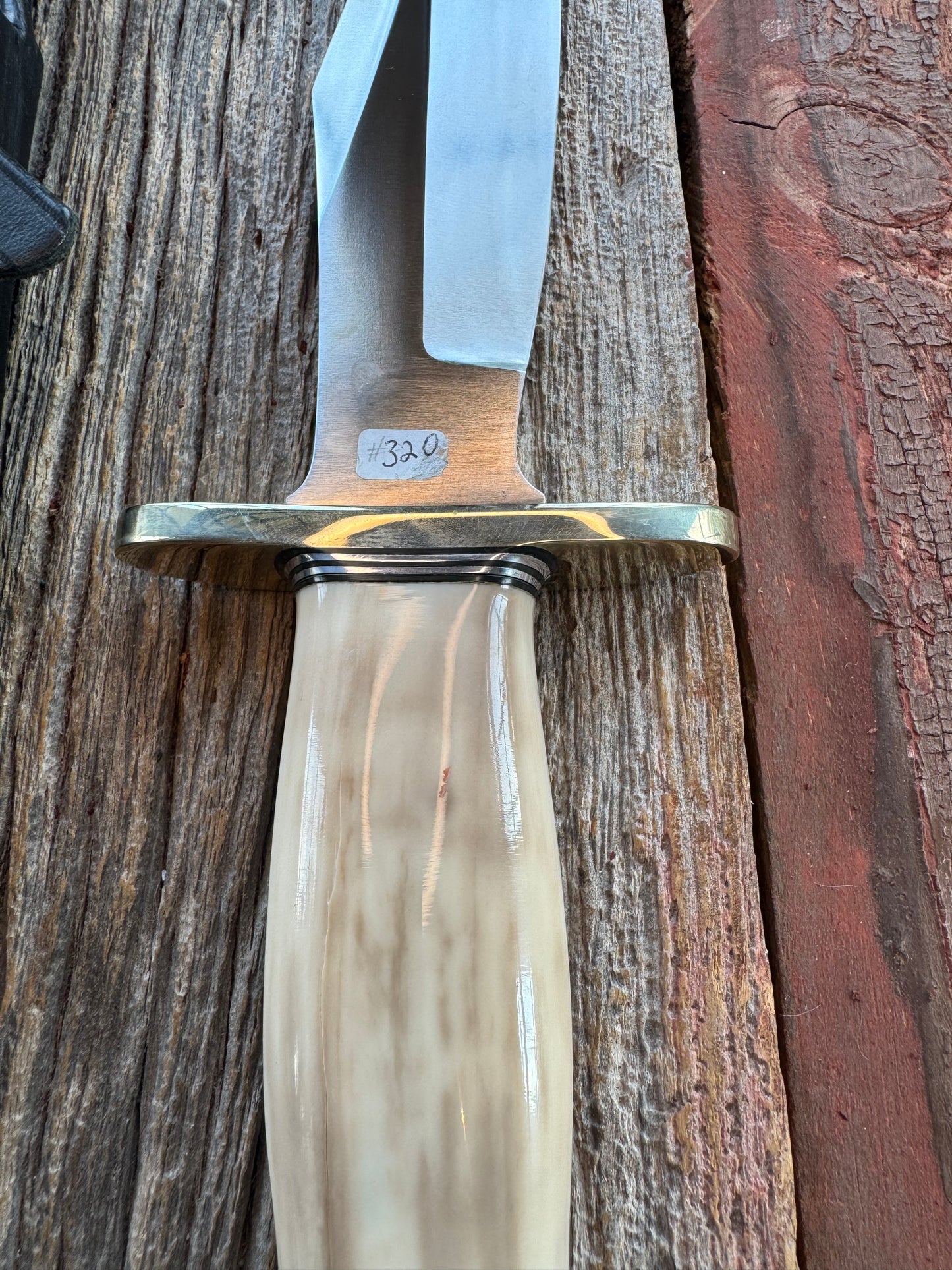 Nice Randall Knife Model 12-8 Big Bear. Gorgeous piece of creamy Fossil Walrus Ivory. ( Creams, greens) Nickel silver hilt and natural end, Stainless steel.