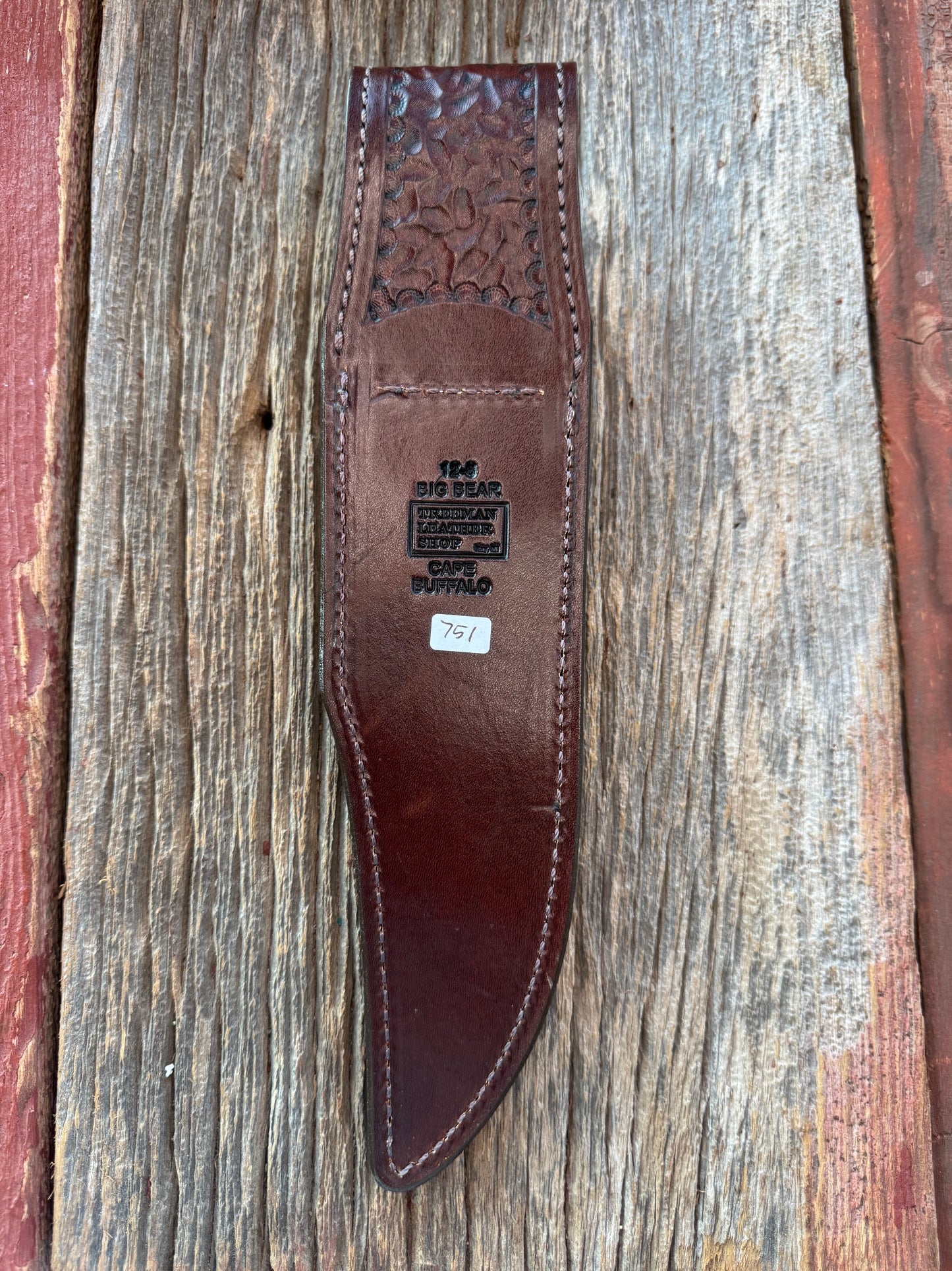 Randall Model 12-8 Big Bear Sheath in Exotic Cape Buffalo in Dark Brown Leather from Treeman.