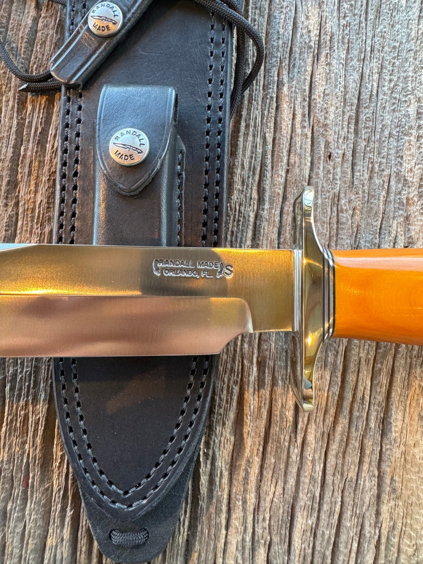 Randall Model 14-7.5 in Gold Micarta, Stainless Steel, NSH and DBC.