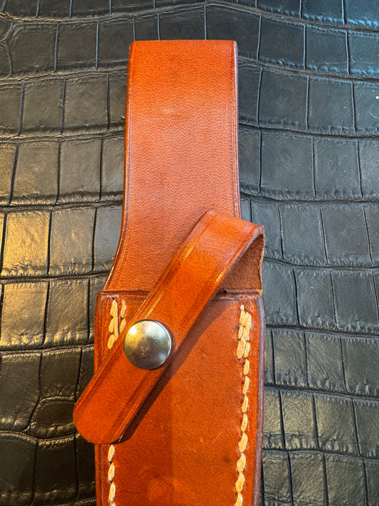 Randall Model 2-4 Sheath (with Stone) in Tan Leather made by Johnson Sheaths in the 90’s for Randall Knives.