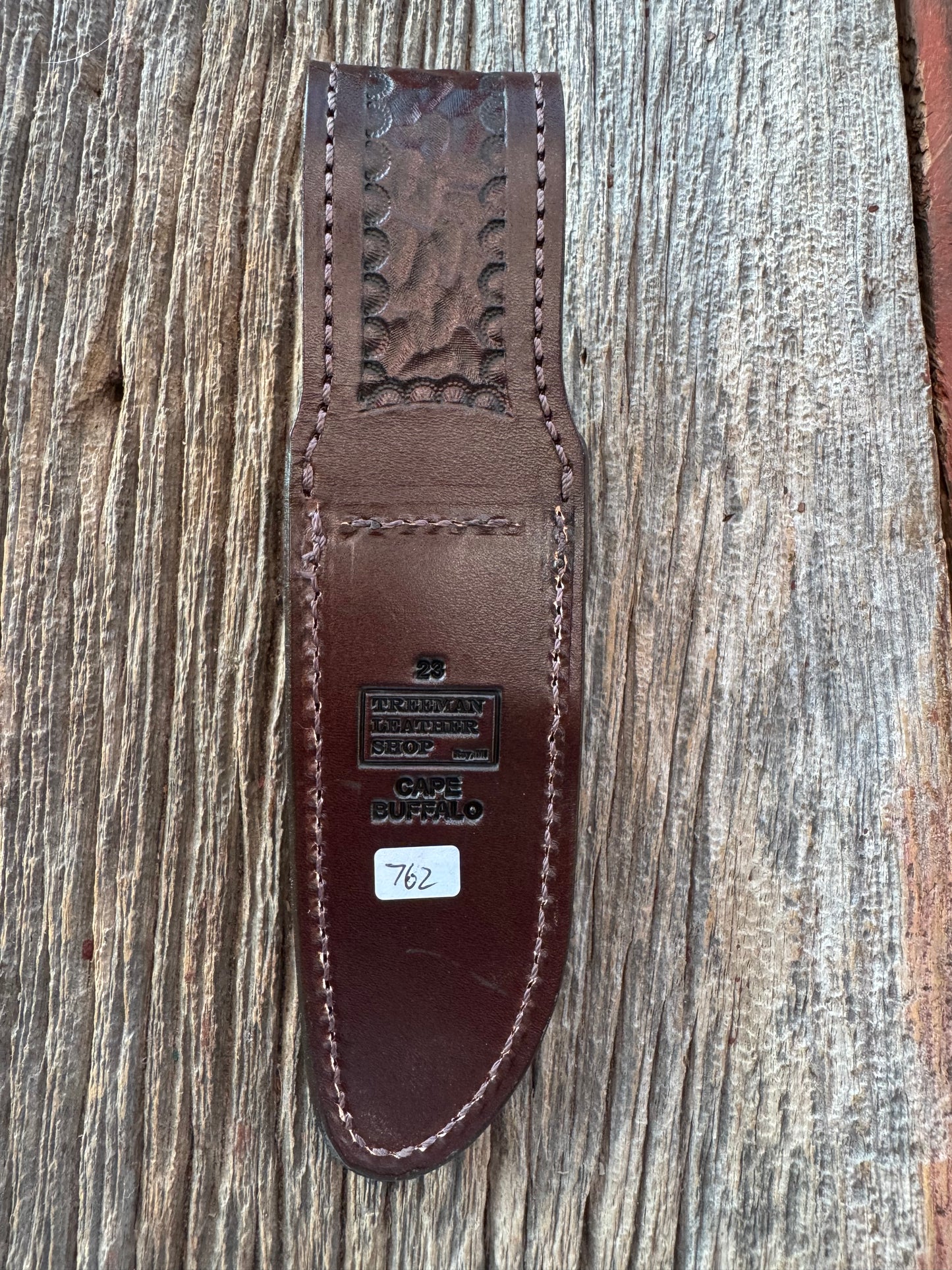 Randall Model 23 Sheath in Exotic Cape Buffalo in Dark Brown Leather from Treeman.