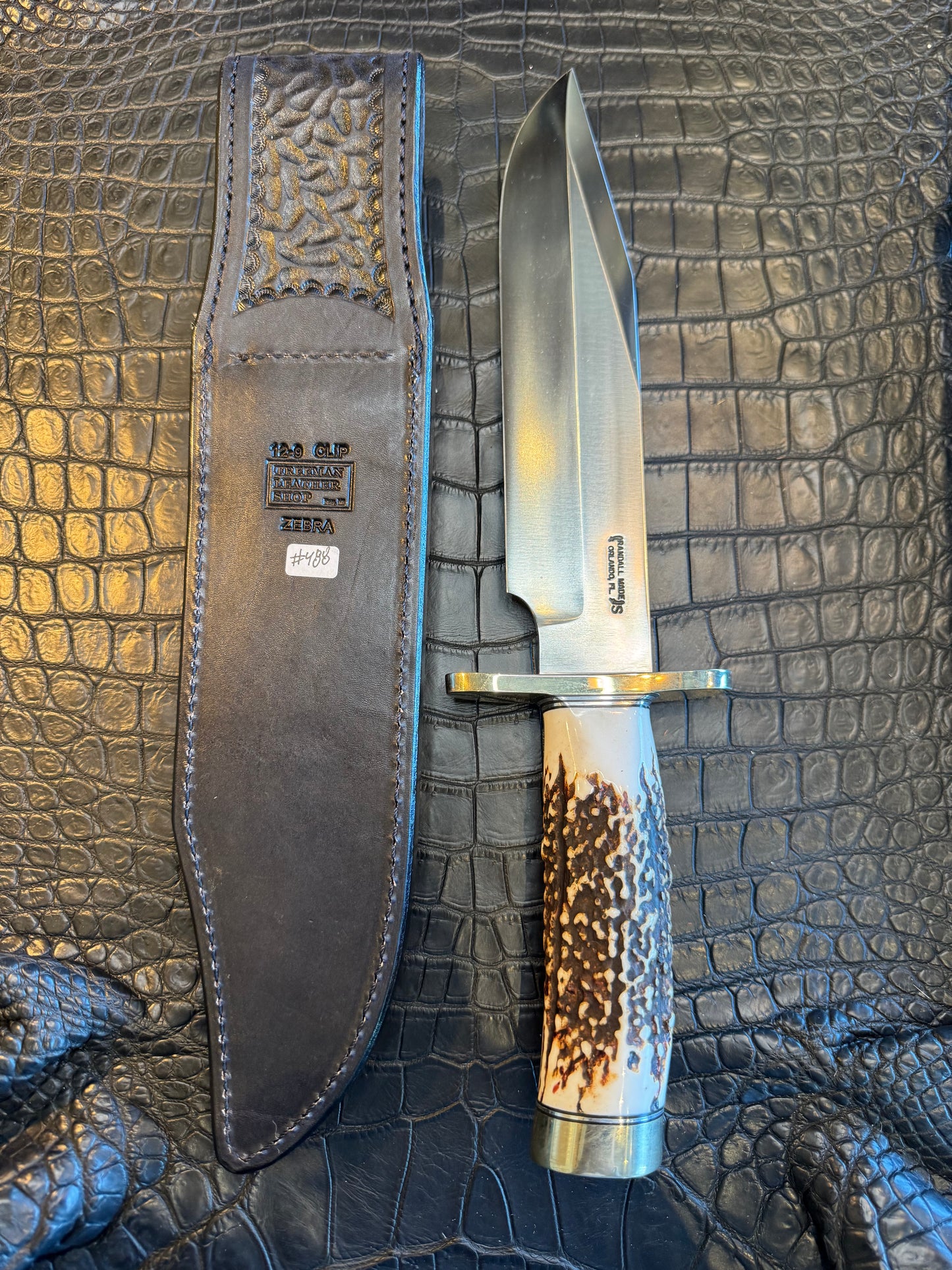 Randall Model 12-9 Clip Point Sheath in Exotic Zebra Fur ( Face stripes) by Treeman. (Sheath only)