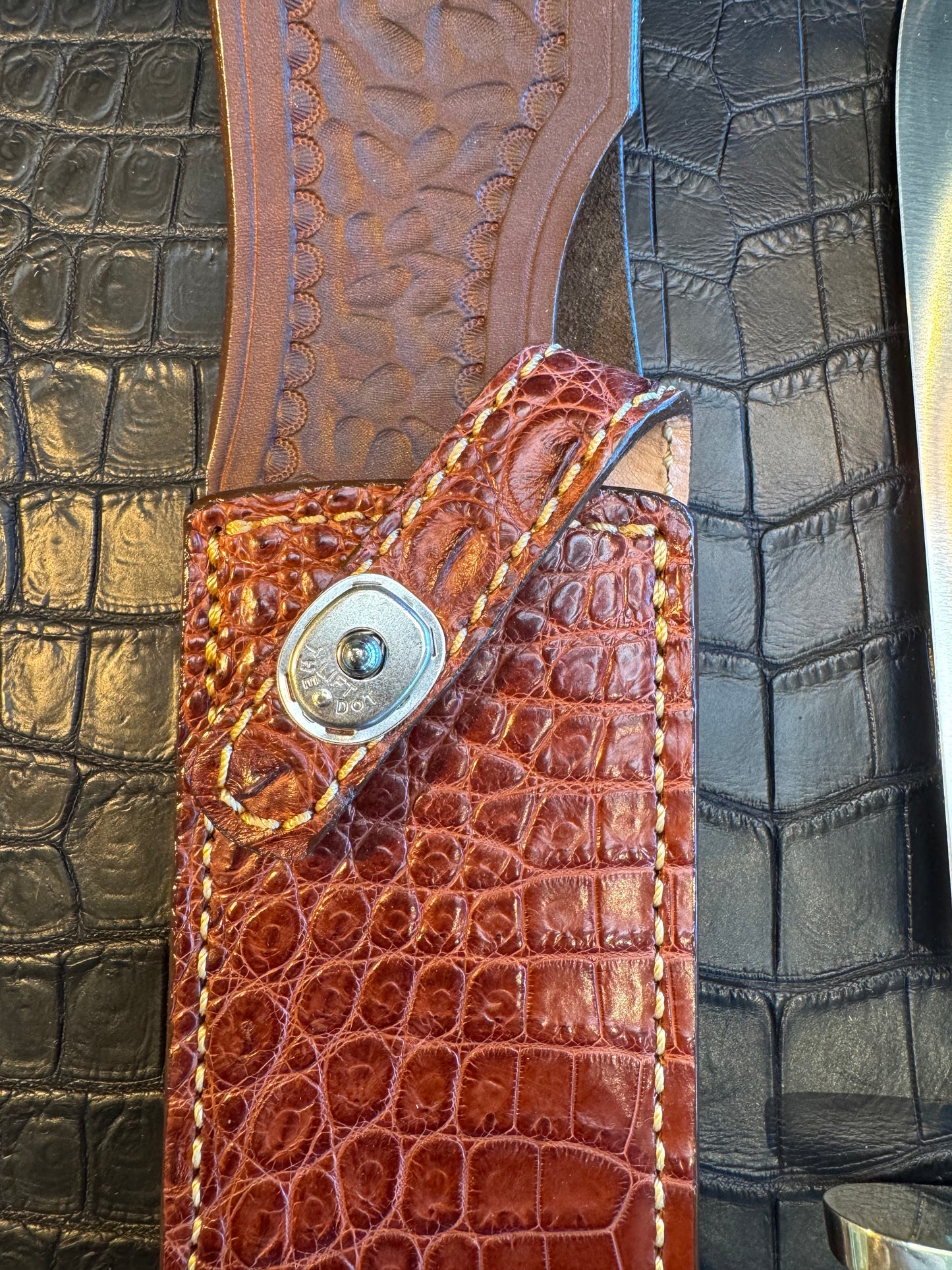Randall Model 12-9/14 Grind Sheath in Exotic Brown Crocodile by Treeman. (Sheath only)