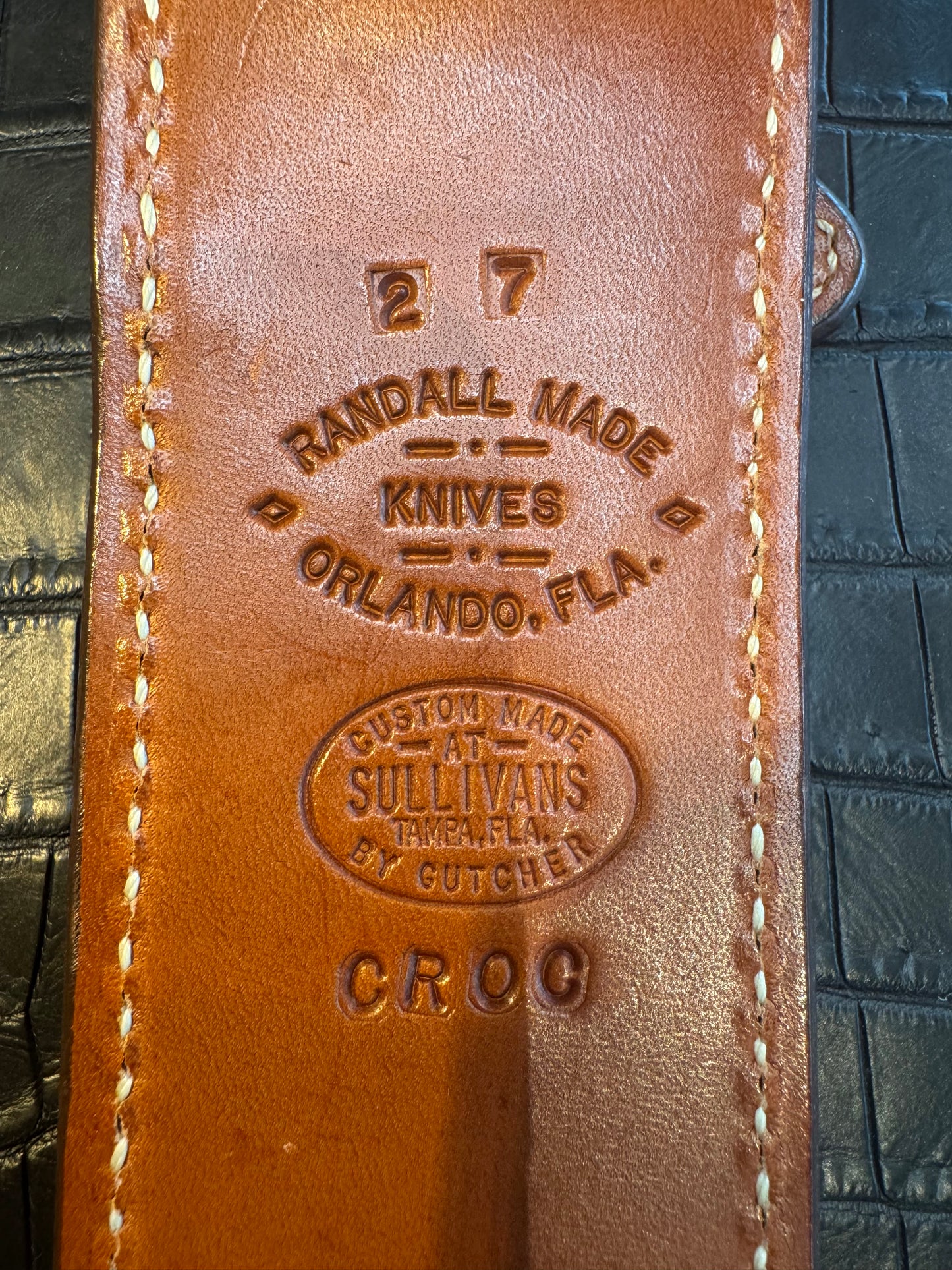 Randall Model 2-7 Sheath in Exotic Ivory Crocodile Skin Custom Made at Sullivan’s by Gutcher.