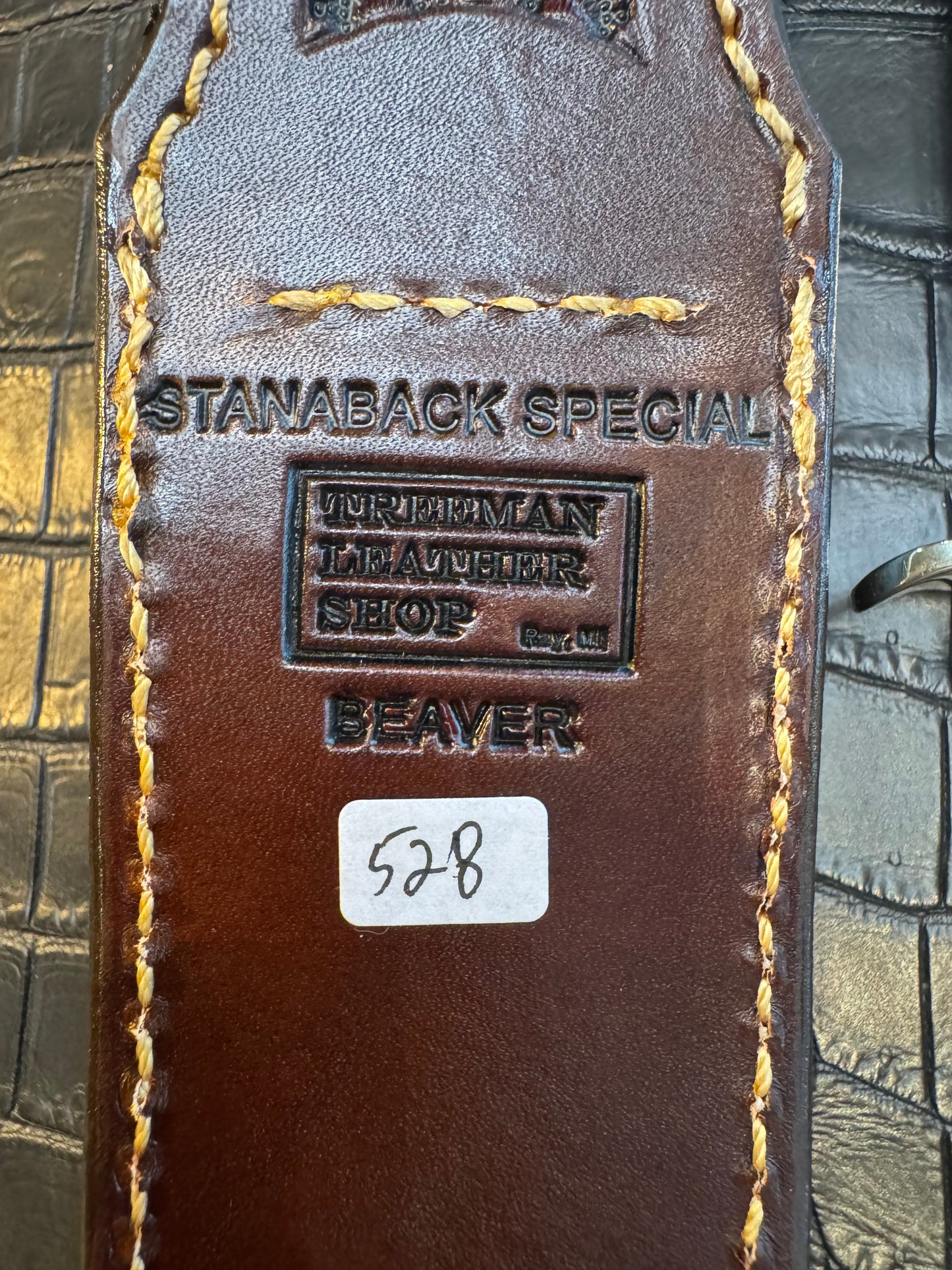 Randall Model Stanaback Special Sheath Straight Hilt and Sharpening Rod in Exotic Beaver Tail by Treeman. (Sheath only)