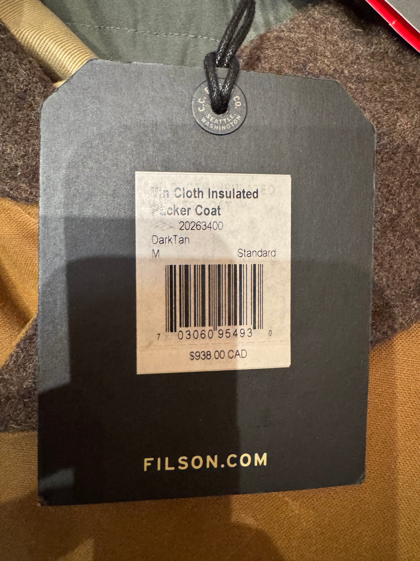 NWT FILSON TIN CLOTH INSULATED PACKER COAT DARK TAN Medium NWT 20263400