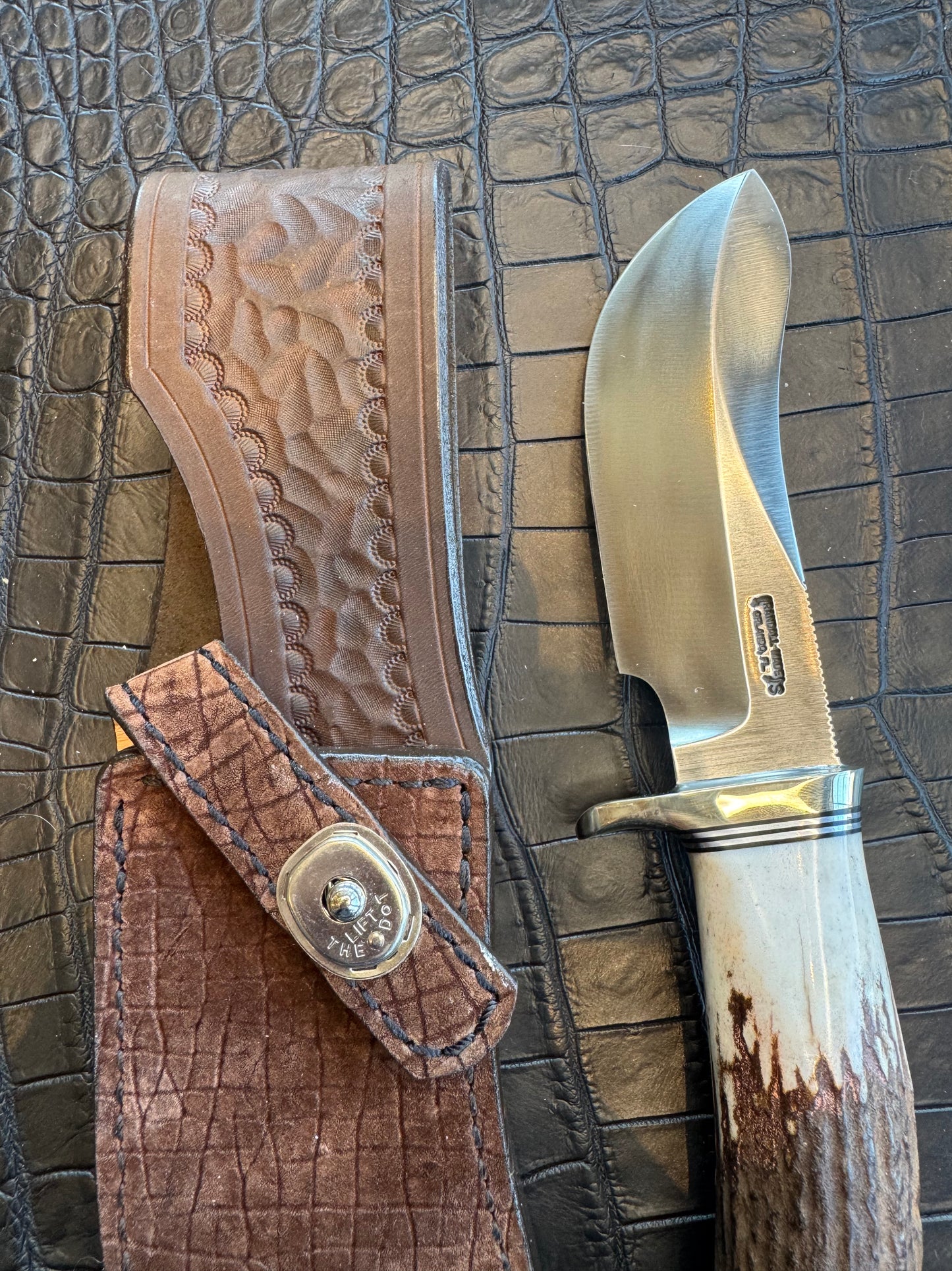 Randall Model Bowles Special Sheath in Exotic Chocolate Hippo Skin from Treeman. Sheath only