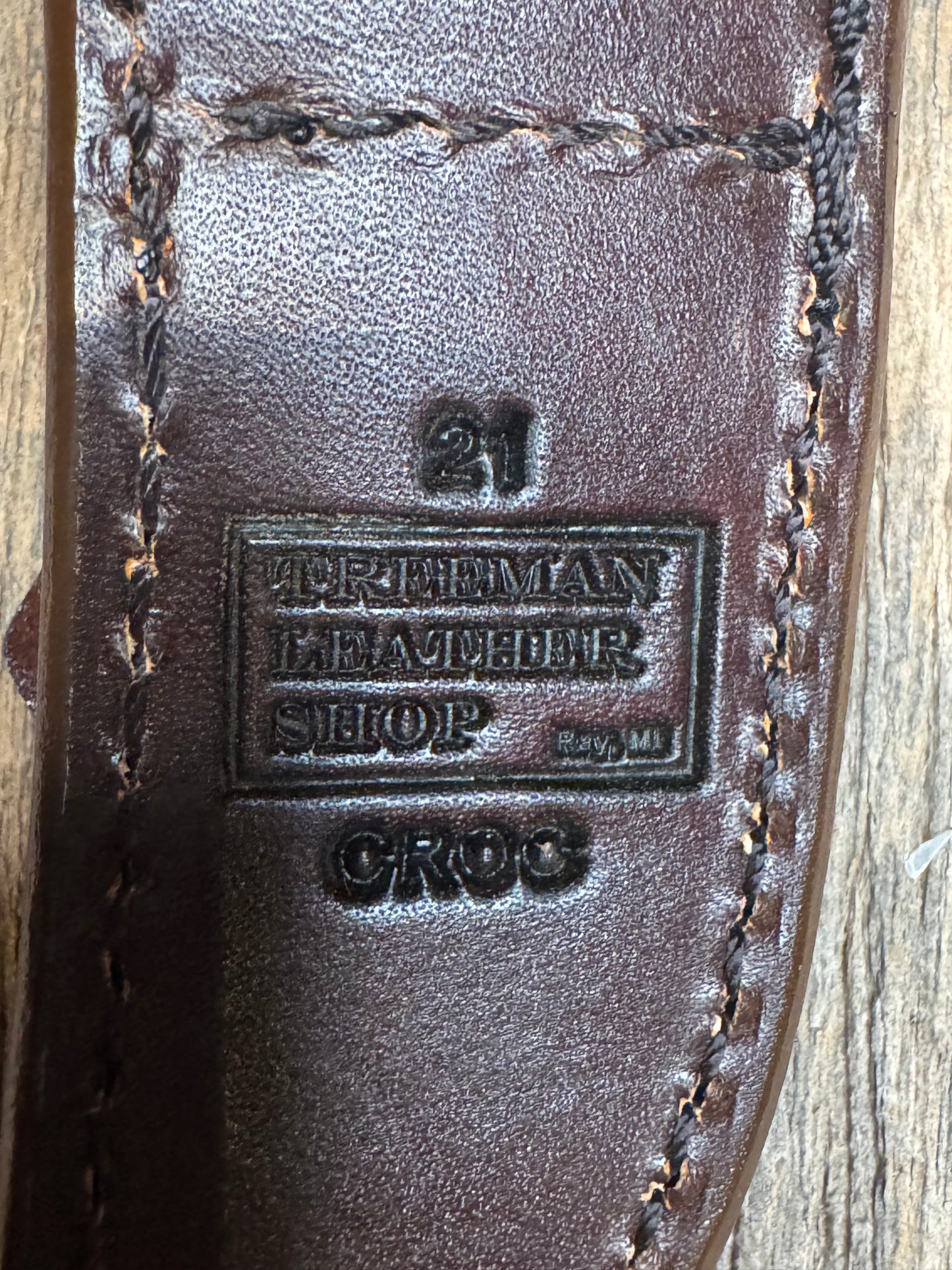 Randall Model 21 Sheath in Exotic Brown Sueded Crocodile from Treeman.