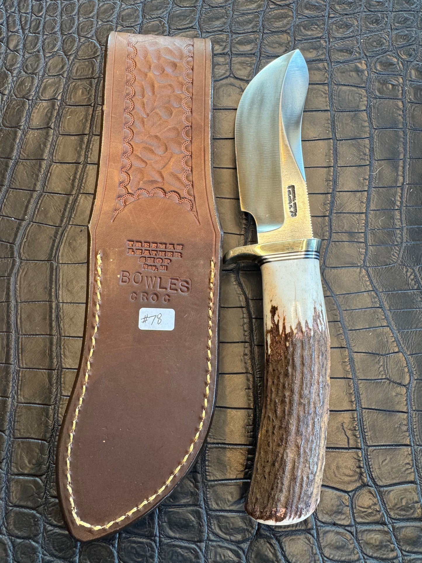 Randall Model Bowles Special Sheath in Exotic Brown Crocodile Skin from Treeman. Sheath only