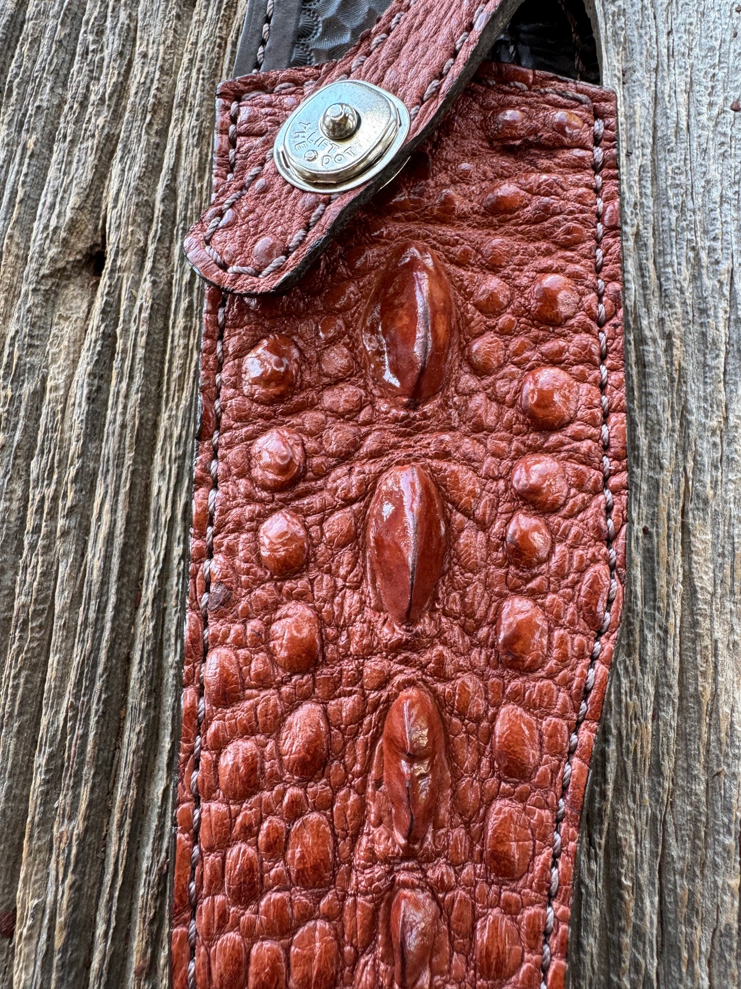 Randall Model 12-8 “Big Bear” Sheath in Exotic Rust Snapping Turtle by Treeman. Spiked Dragon tail portion of the turtle.