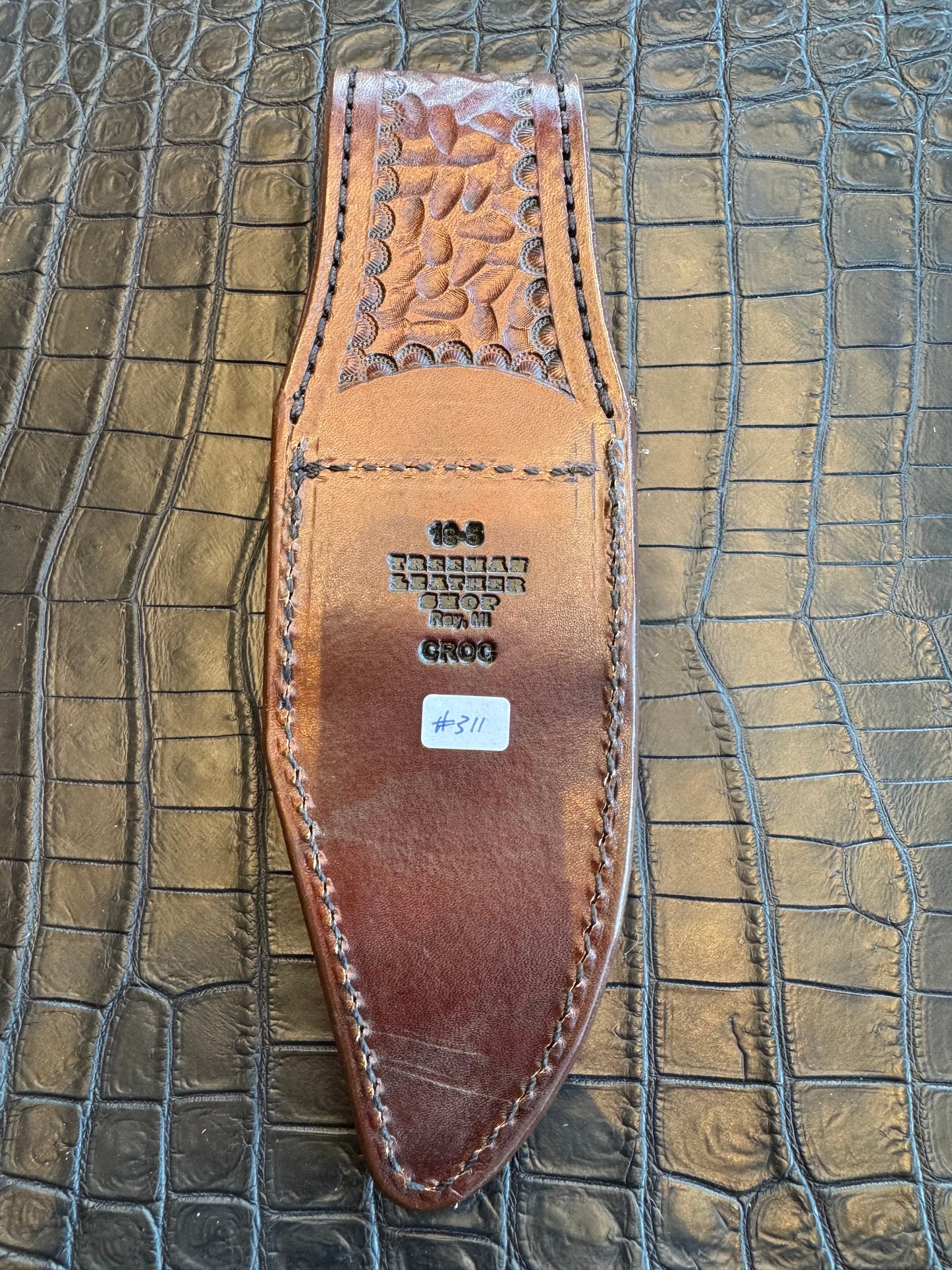 Randall Model 19-5 Exotic Army Green Crocodile Anus Sheath from Treeman.