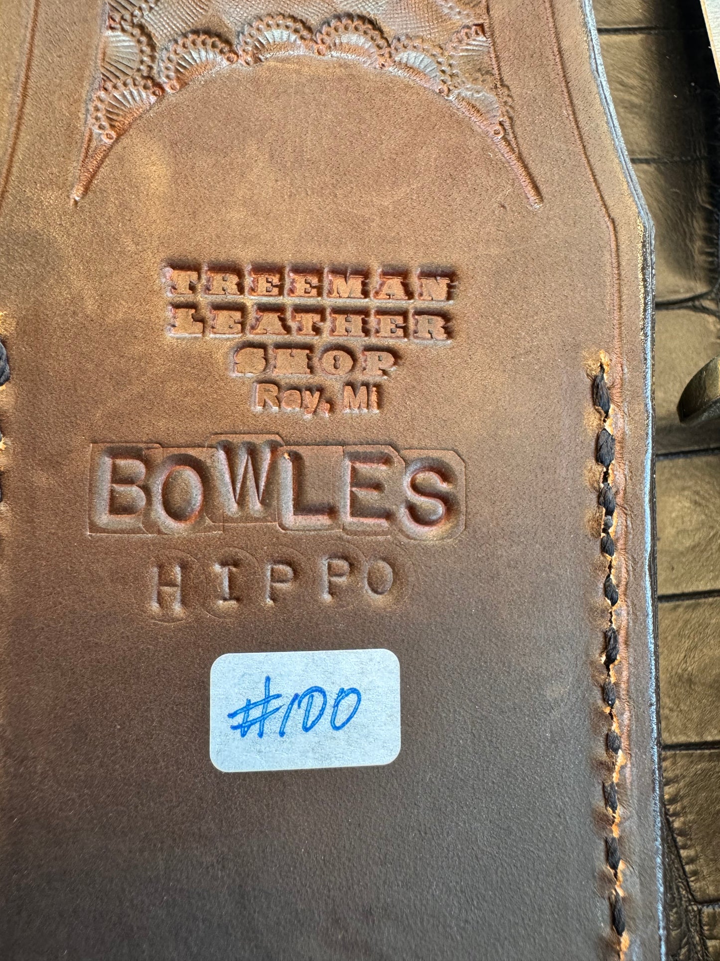 Randall Model Bowles Special Sheath in Exotic Chocolate Hippo Skin from Treeman. Sheath only