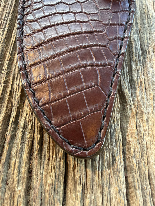 New Randall Model 19-5 Sheath in Exotic Dark Brown Crocodile from Treeman with the newest Black Canteen snap.