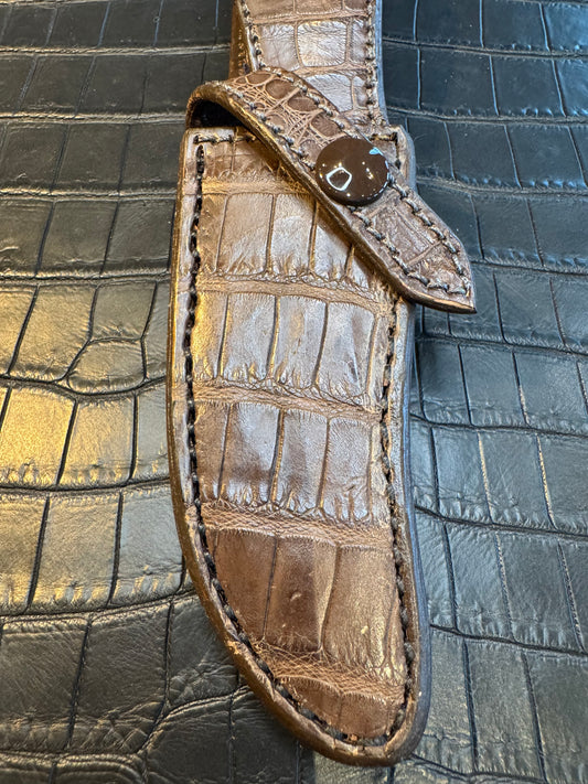 New Randall Model 8-4X Sheath in Exotic Full ( both sides) Brown Crocodile Custom Made at Sullivan’s by Gutcher.