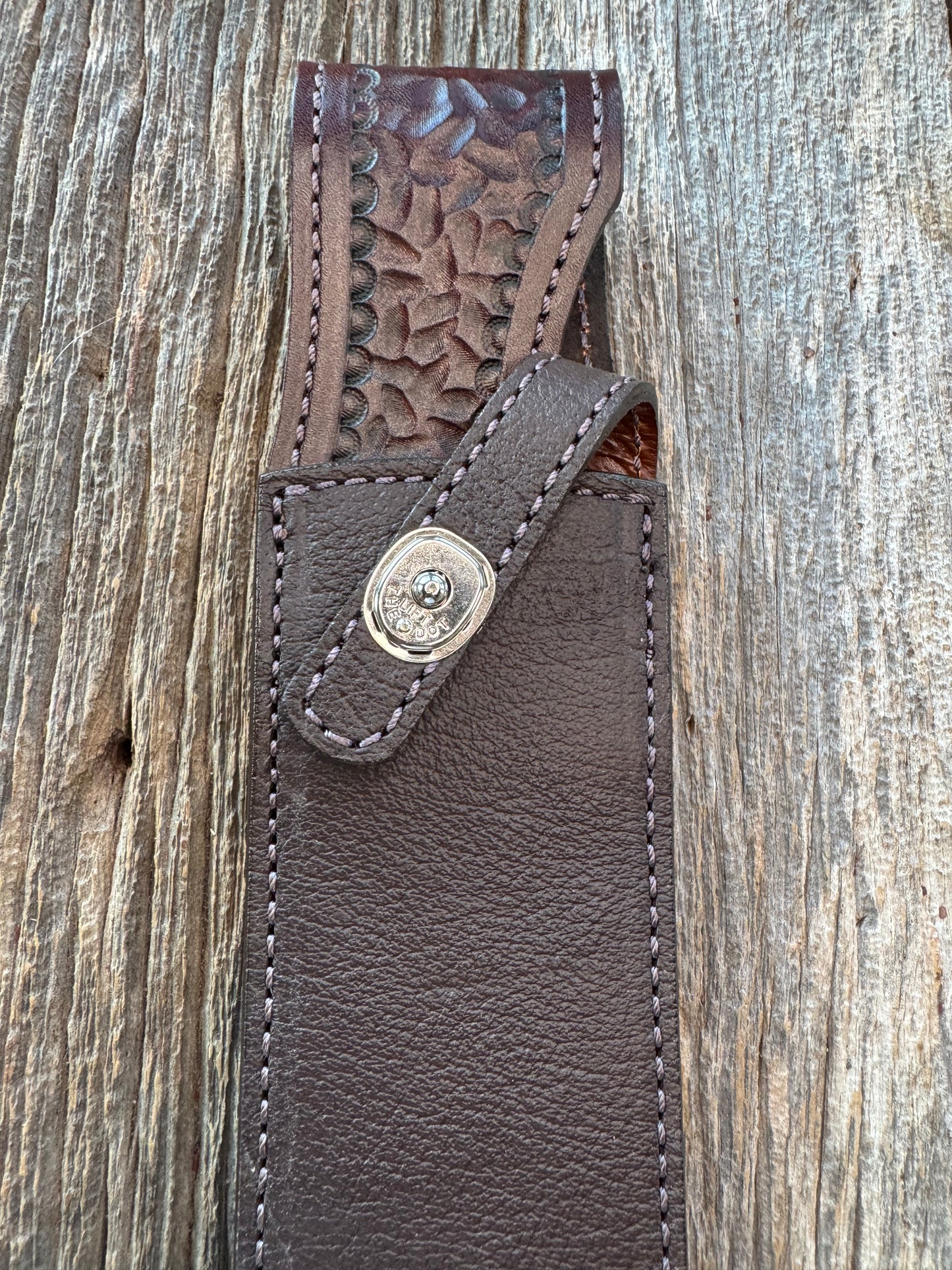 Randall Model 12-9 Sheath in Exotic Cape Buffalo in Dark Brown Leather from Treeman.