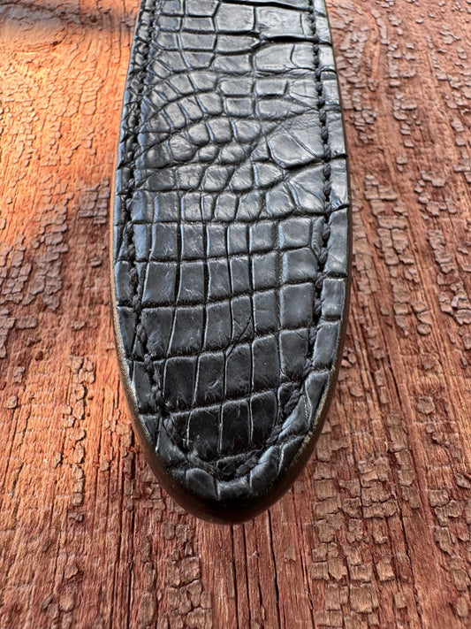 Randall Model “Gambler” 5 Inch Sheath in Exotic Black Crocodile by Treeman.