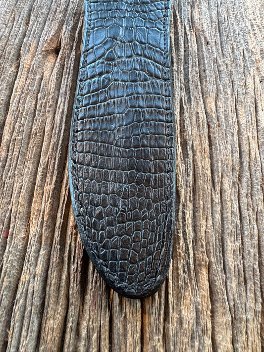 New Randall Model 1-8 or 2-8 Sheath in Exotic Black Natural Croc with full belt loop, back and front and loop in Black Croc( very rare) Custom Made at Sullivan’s by Gutcher.