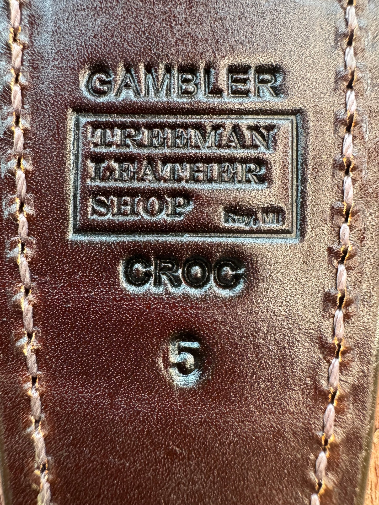Randall Model “Gambler” 5 Inch Sheath in Exotic Honey Crocodile by Treeman. (Sheath only)