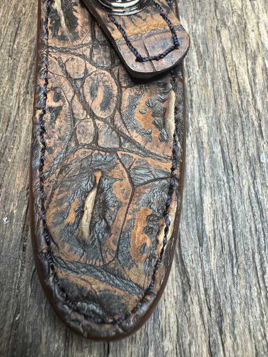 Randall Model 8-4 Sheath in Exotic Brown Sueded Crocodile from Treeman.