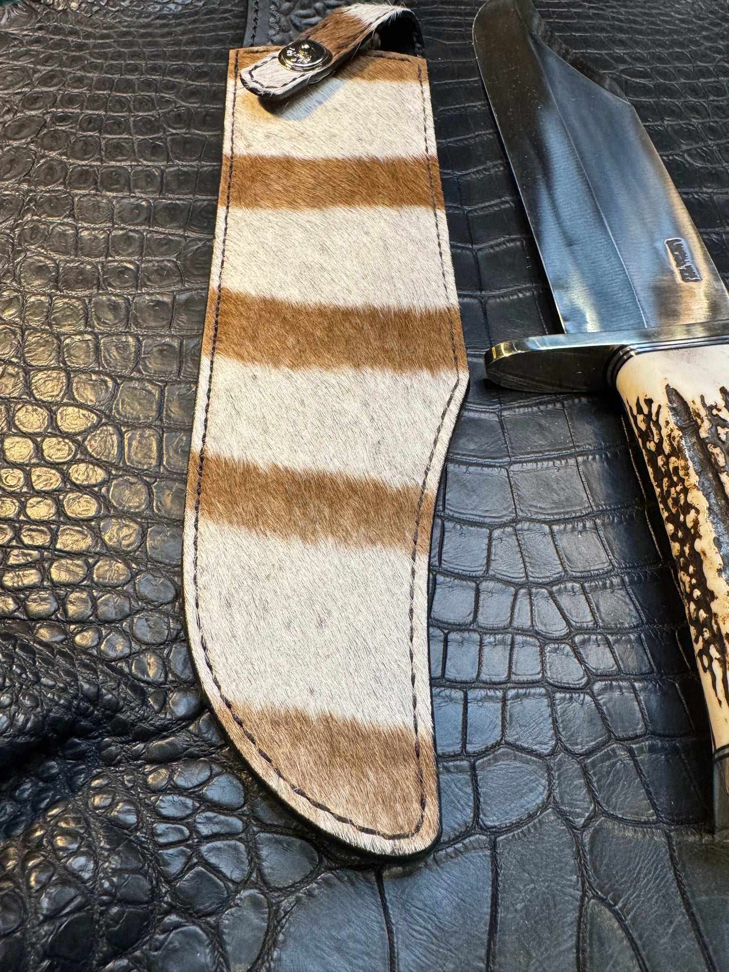 Randall Model Smithsonian “Smitty”Sheath in Exotic Zebra Hide from Treeman. Sheath only