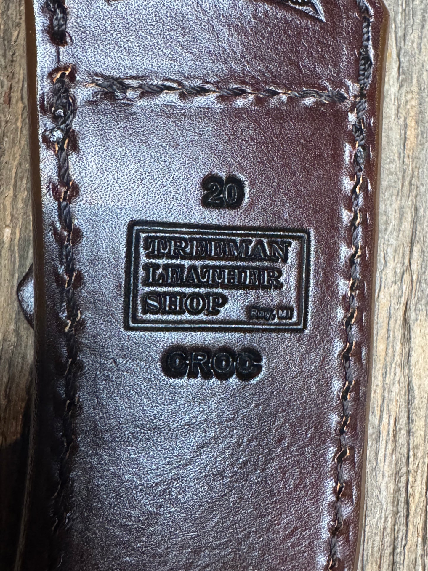 Randall Model 20 Sheath in Exotic Brown Sueded Crocodile from Treeman.