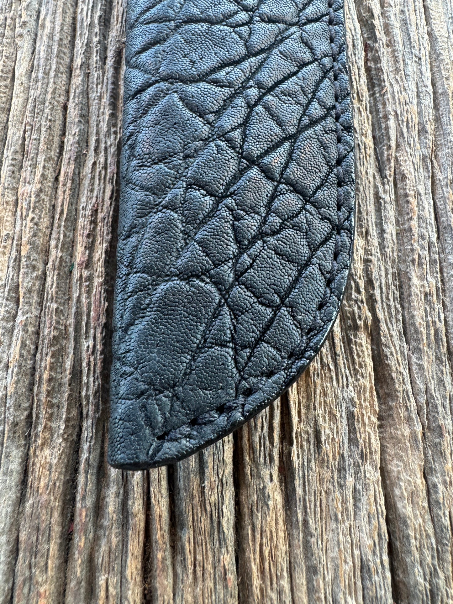 Randall Model 26 Sheath in Exotic Grainy Elephant Throat style from Treeman. This is a left hand sheath.