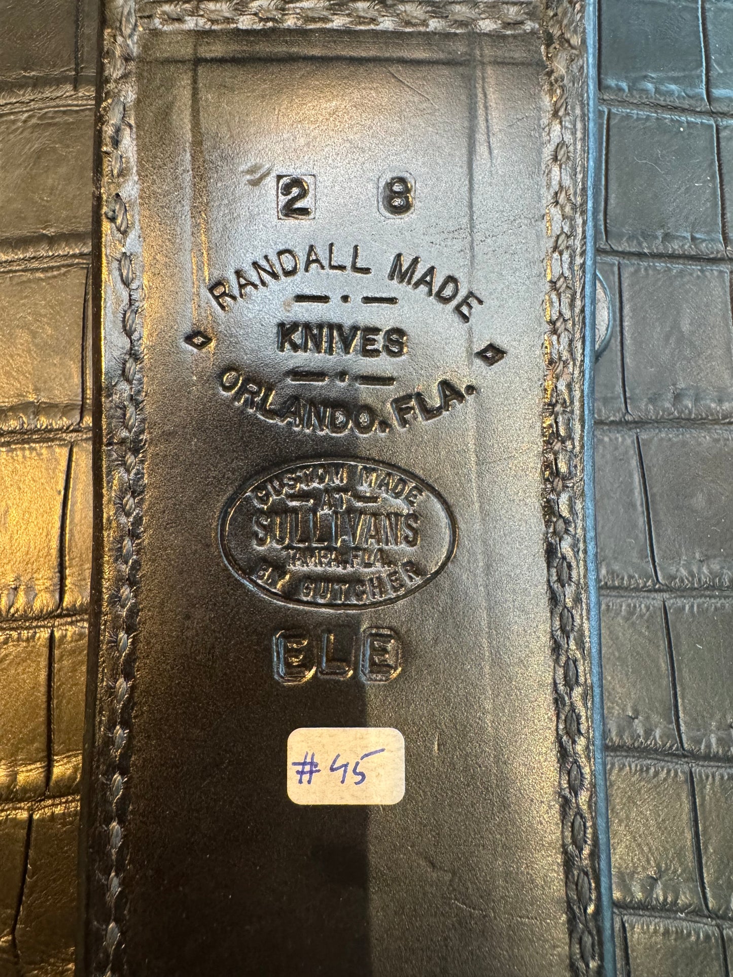 Randall Model 2-8 Sheath in Exotic Gray Elephant Custom Made at Sullivan’s by Gutcher.