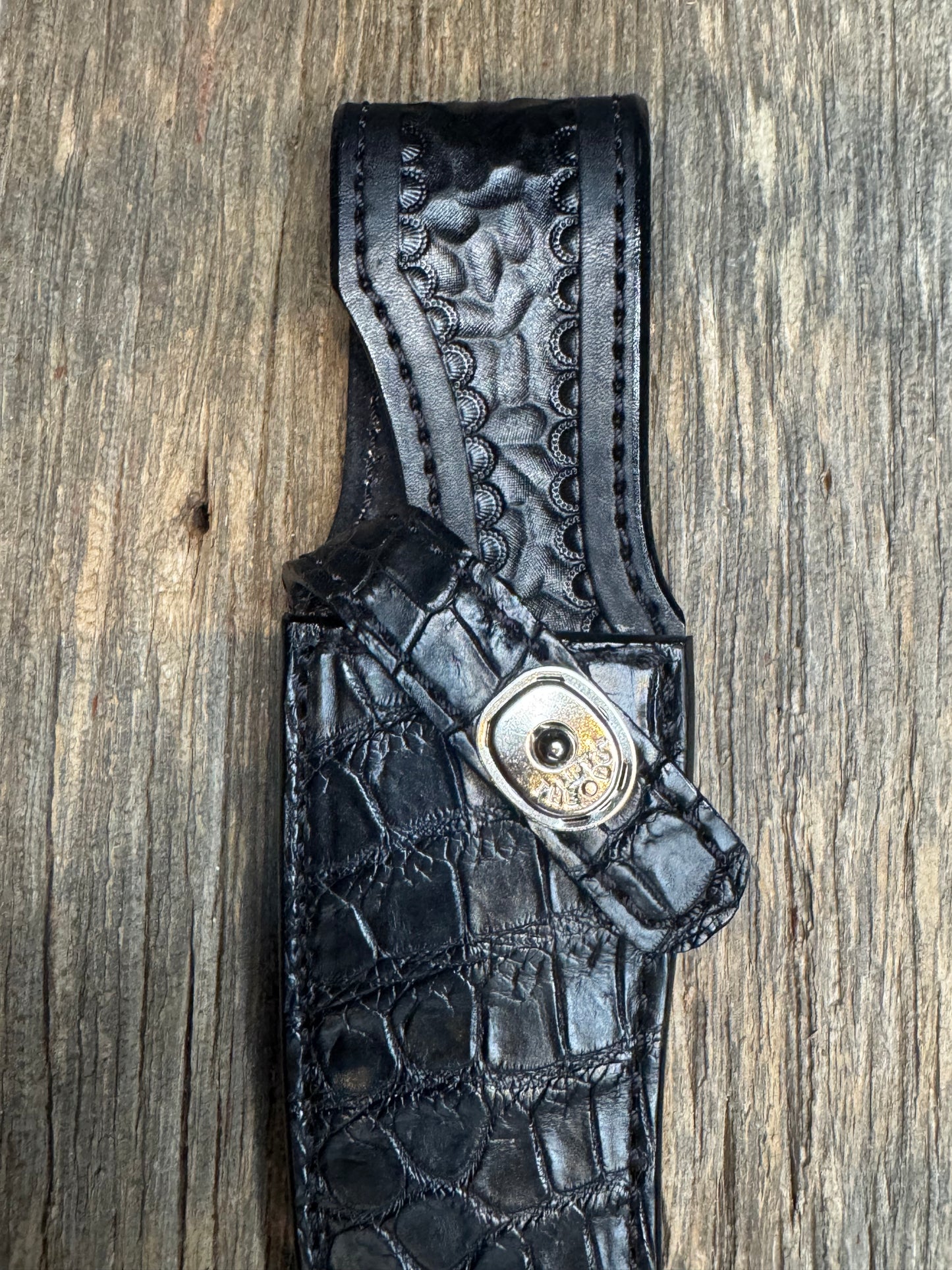 Randall Model 27 Sheath in Exotic Black Crocodile from Treeman.