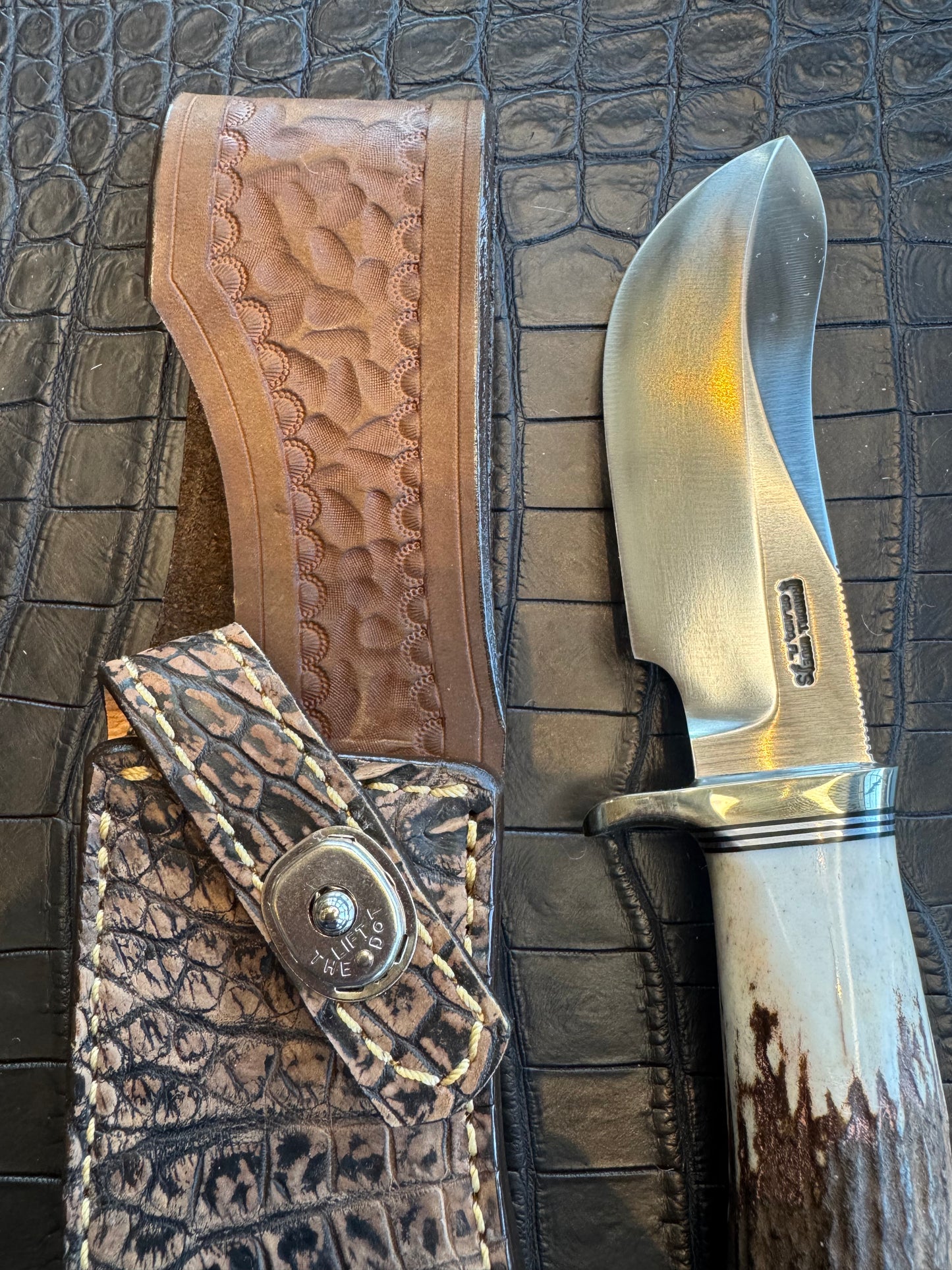 Randall Model Bowles Special Sheath in Exotic Brown Crocodile Skin from Treeman. Sheath only