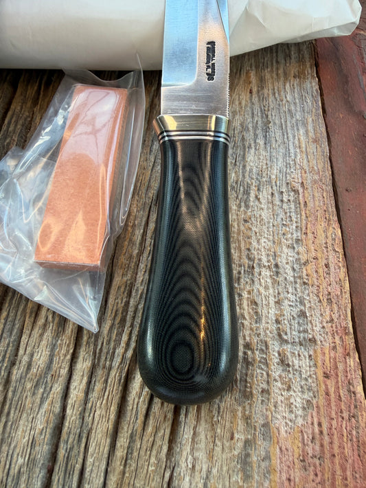 New in Paper Randall Model “Gambler” 4 Inch in Black Micarta Nickel hilt, Stainless, black and aluminum spacers.