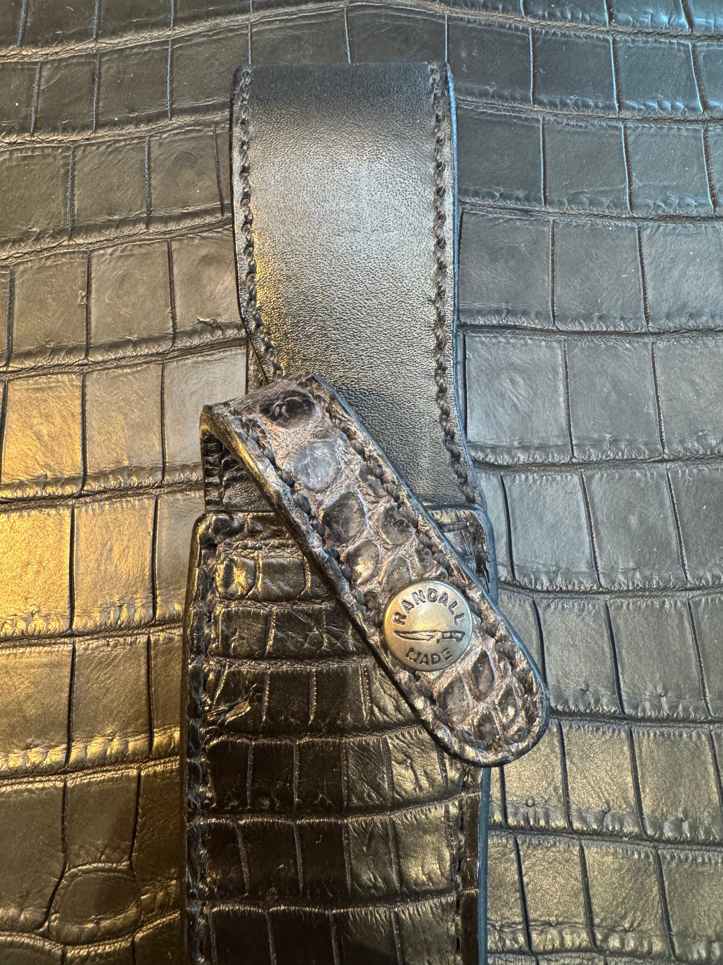 Randall Model 3-5 Sheath in Exotic Black Crocodile Custom Made at Sullivan’s by Gutcher.