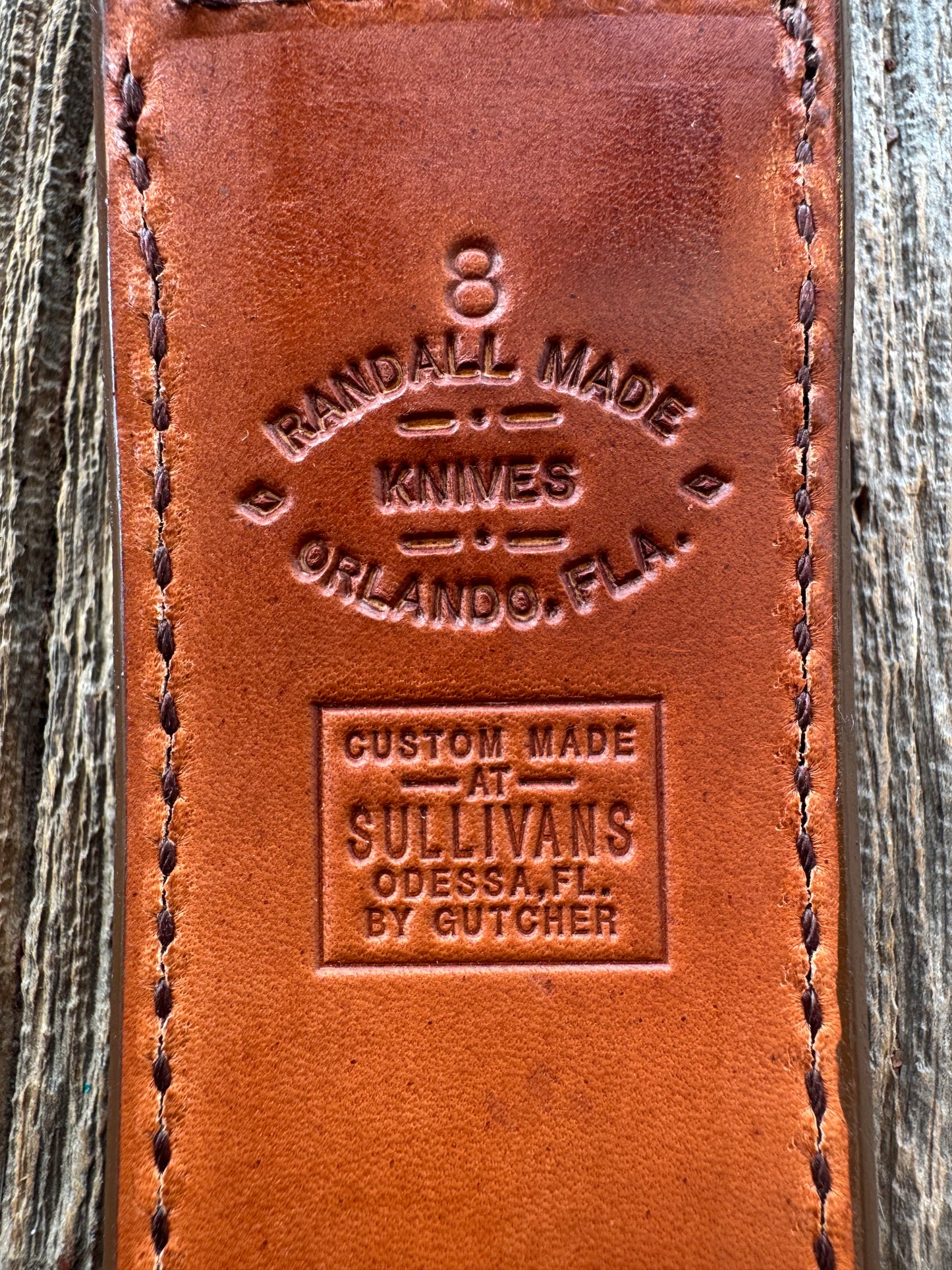 New Randall Model 1-8 or 2-8 Sheath in Exotic white and black Natural Croc with full leather belt loop. Custom Made at Sullivan’s by Gutcher with Randall stamp on back and snap.