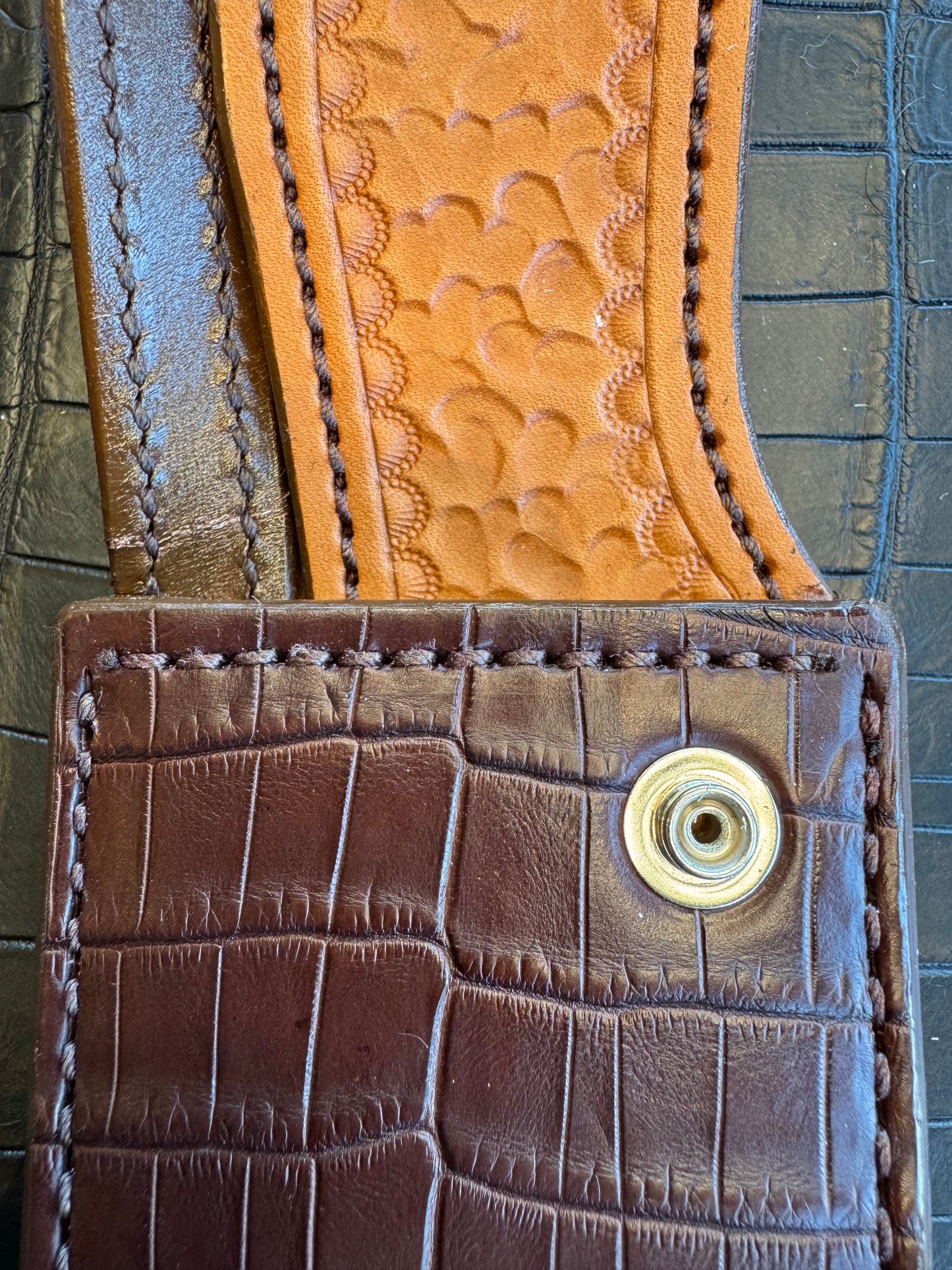 Randall Model 19-5 Exotic Brown Crocodile Sheath from Sullivans by Gutcher.