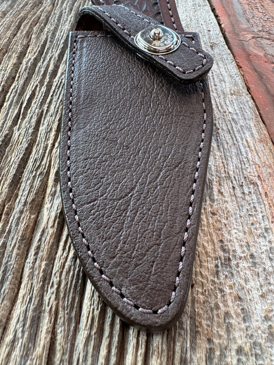 Randall Model 19-5 Exotic Cape Buffalo Sheath in dark brown leather from Treeman.