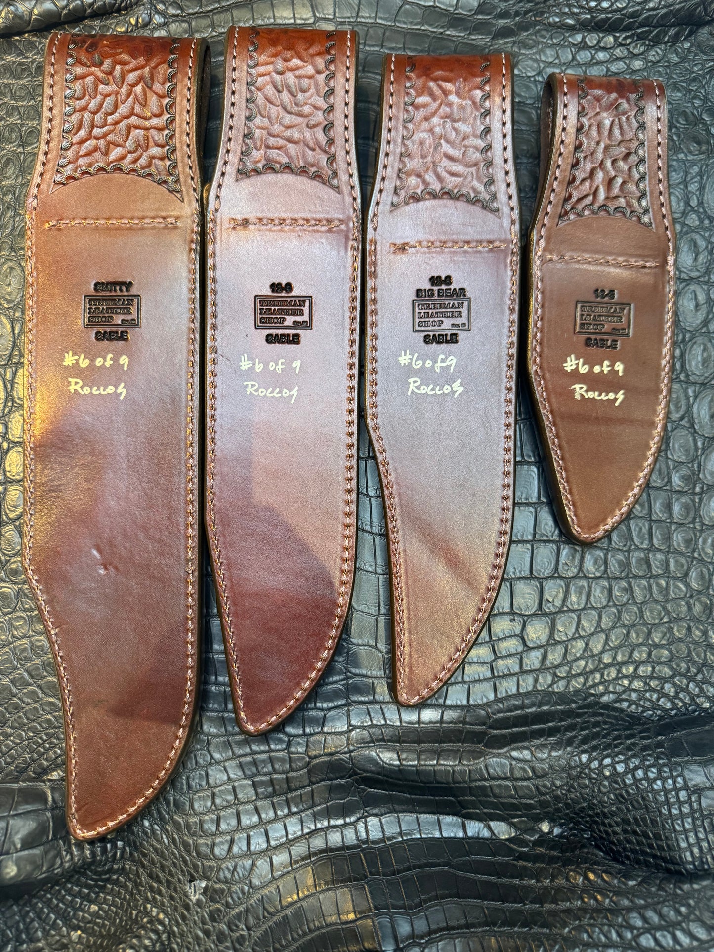 Limited Edition Set of Four Sheath’s. A Randall Model 12-11, Model 12-9, Model 12-8, Model 19-5. All in Exotic African Sable Fur. Limited to just 9 sets this being #6 of 9 by Treeman.